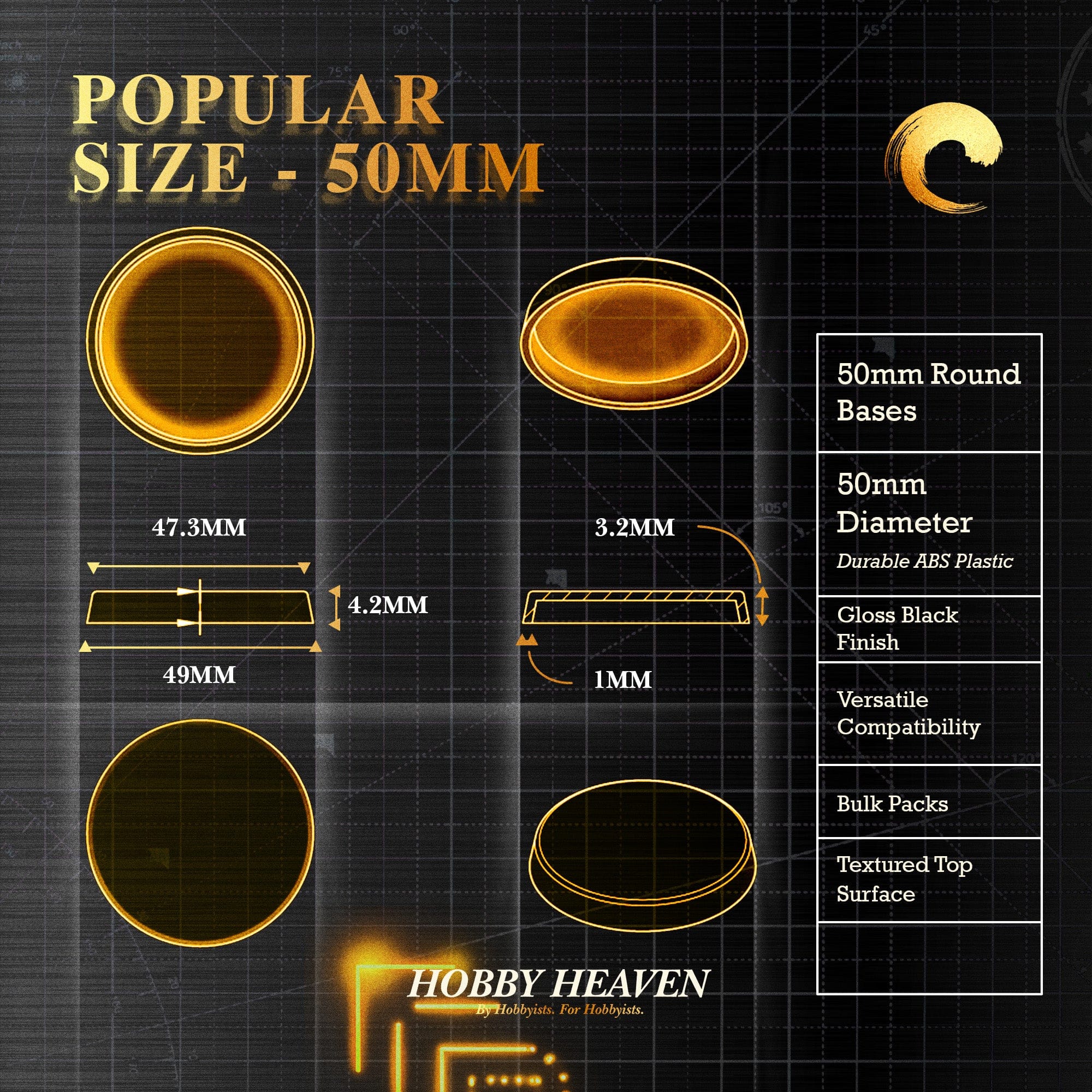 Base 50mm Round Plain Plastic Base