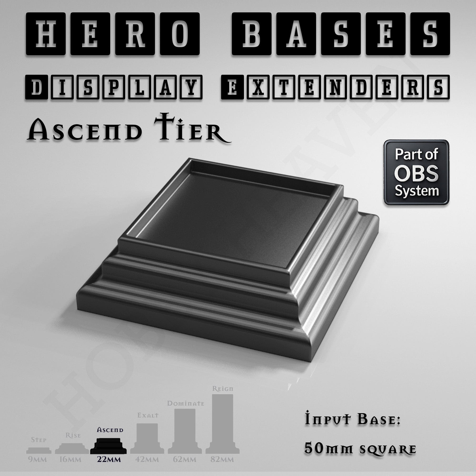 Plastic Bases Hero Bases Display Extenders | Squares and Rectangles | Convert Gaming Bases to Display Bases & Plinths