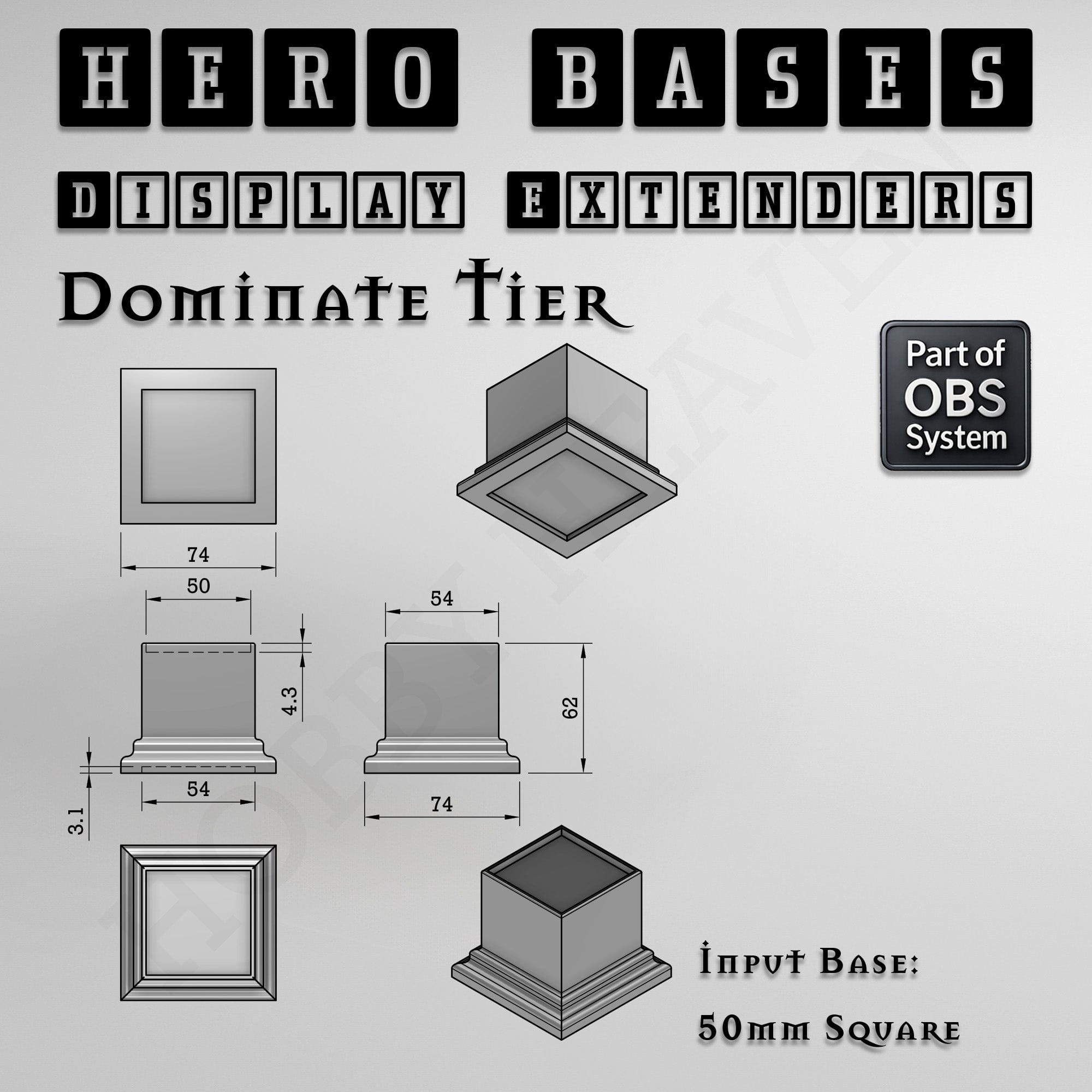 Plastic Bases Hero Bases Display Extenders | Squares and Rectangles | Convert Gaming Bases to Display Bases & Plinths