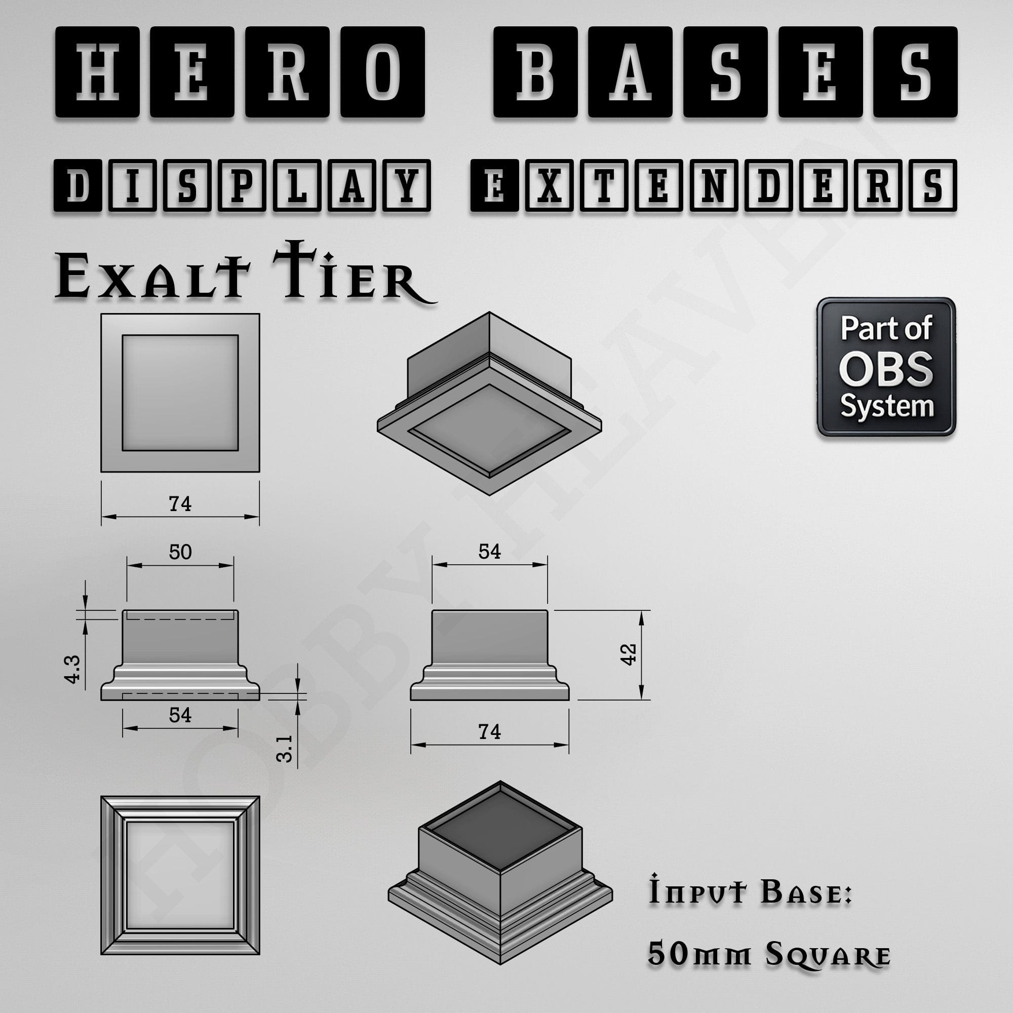 Plastic Bases Hero Bases Display Extenders | Squares and Rectangles | Convert Gaming Bases to Display Bases & Plinths