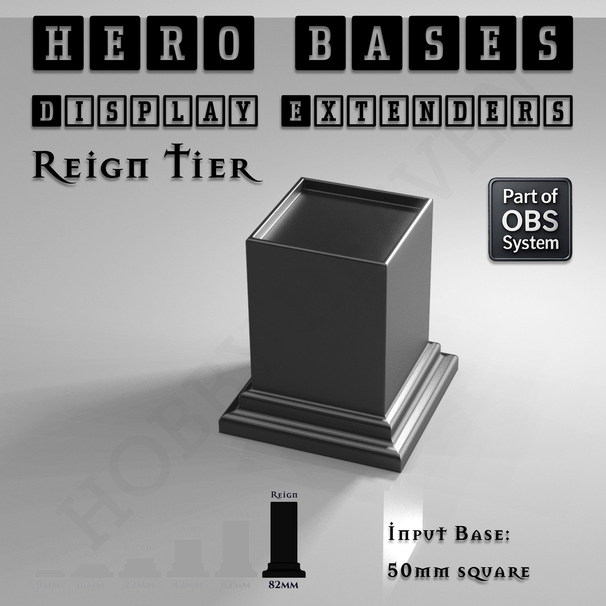 Plastic Bases Hero Bases Display Extenders | Squares and Rectangles | Convert Gaming Bases to Display Bases & Plinths