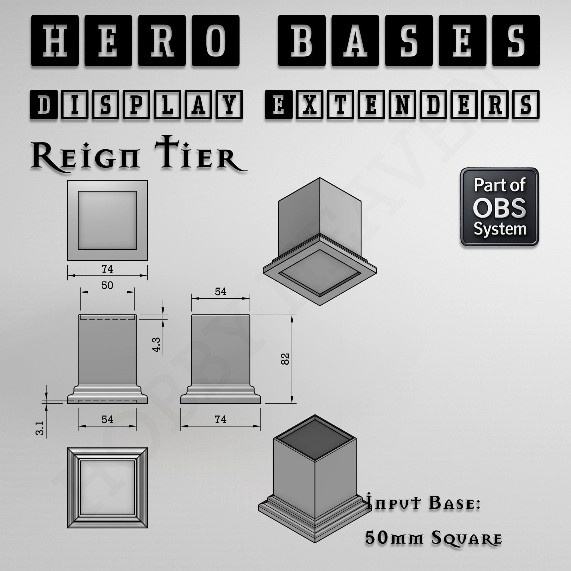 Plastic Bases Hero Bases Display Extenders | Squares and Rectangles | Convert Gaming Bases to Display Bases & Plinths