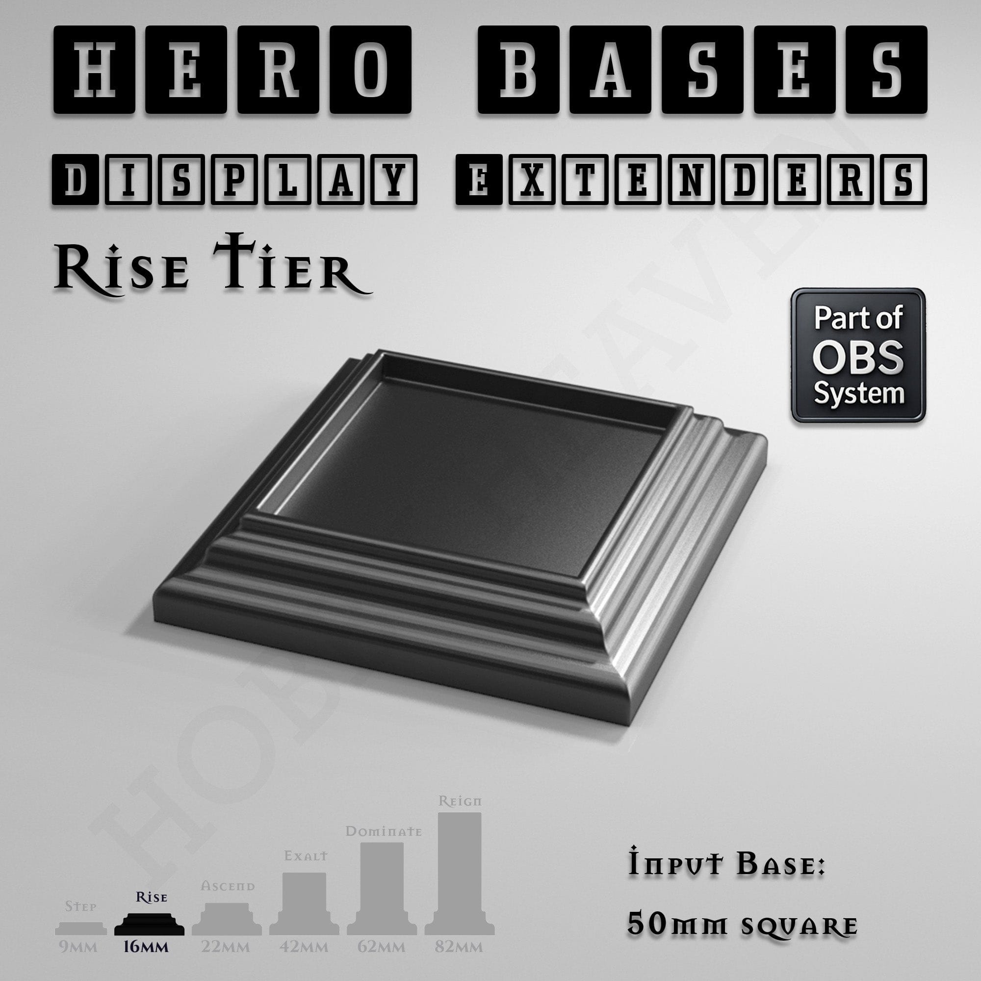 Plastic Bases Hero Bases Display Extenders | Squares and Rectangles | Convert Gaming Bases to Display Bases & Plinths