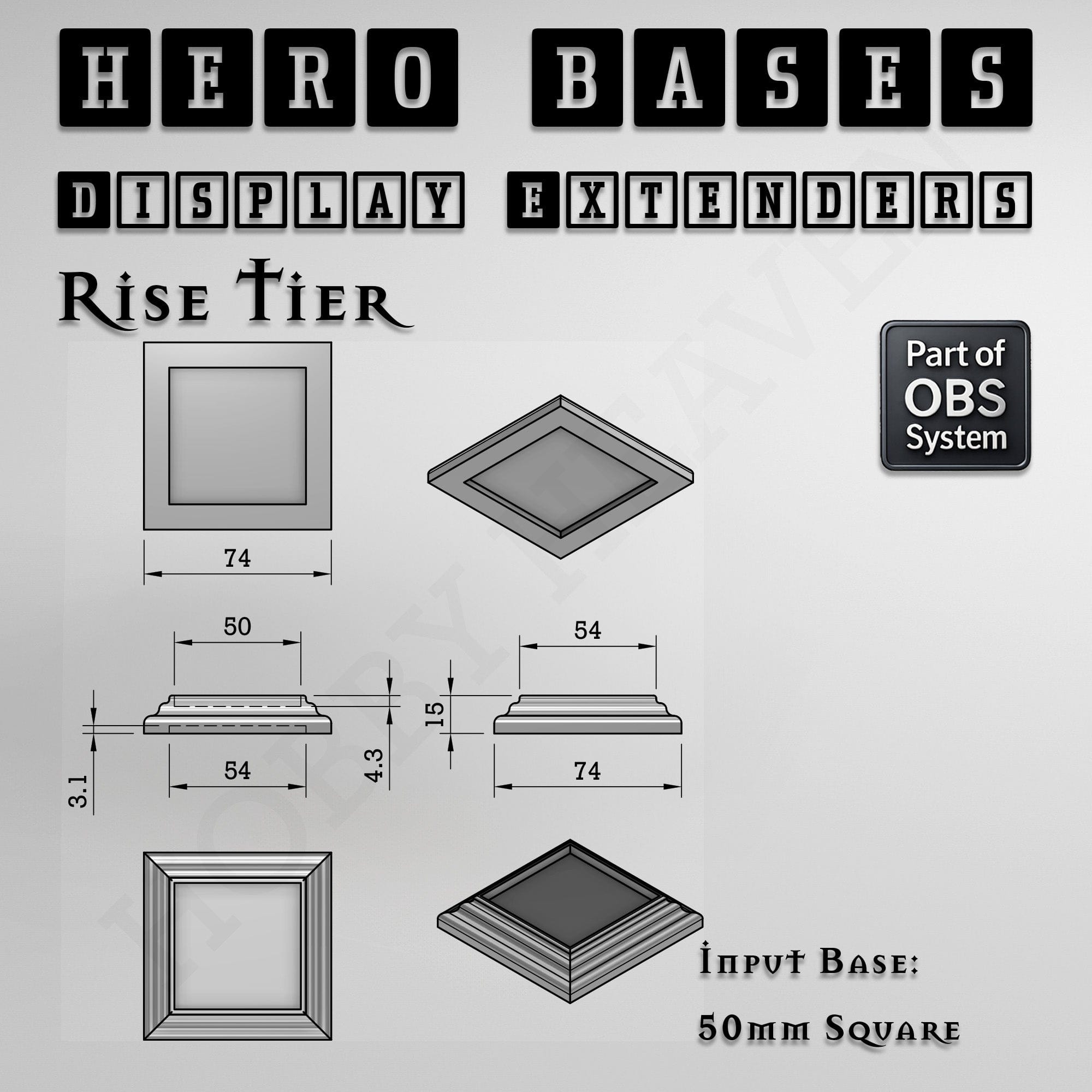 Plastic Bases Hero Bases Display Extenders | Squares and Rectangles | Convert Gaming Bases to Display Bases & Plinths