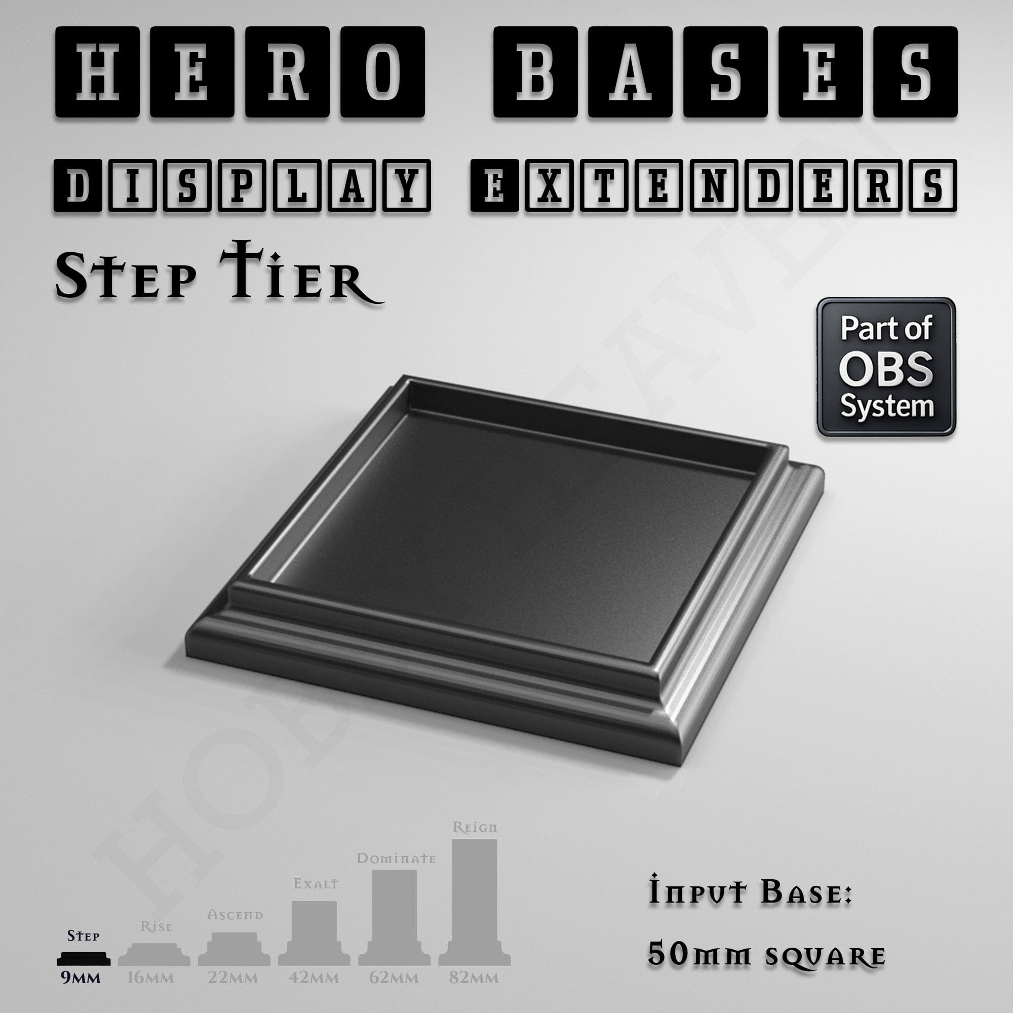 Plastic Bases Hero Bases Display Extenders | Squares and Rectangles | Convert Gaming Bases to Display Bases & Plinths