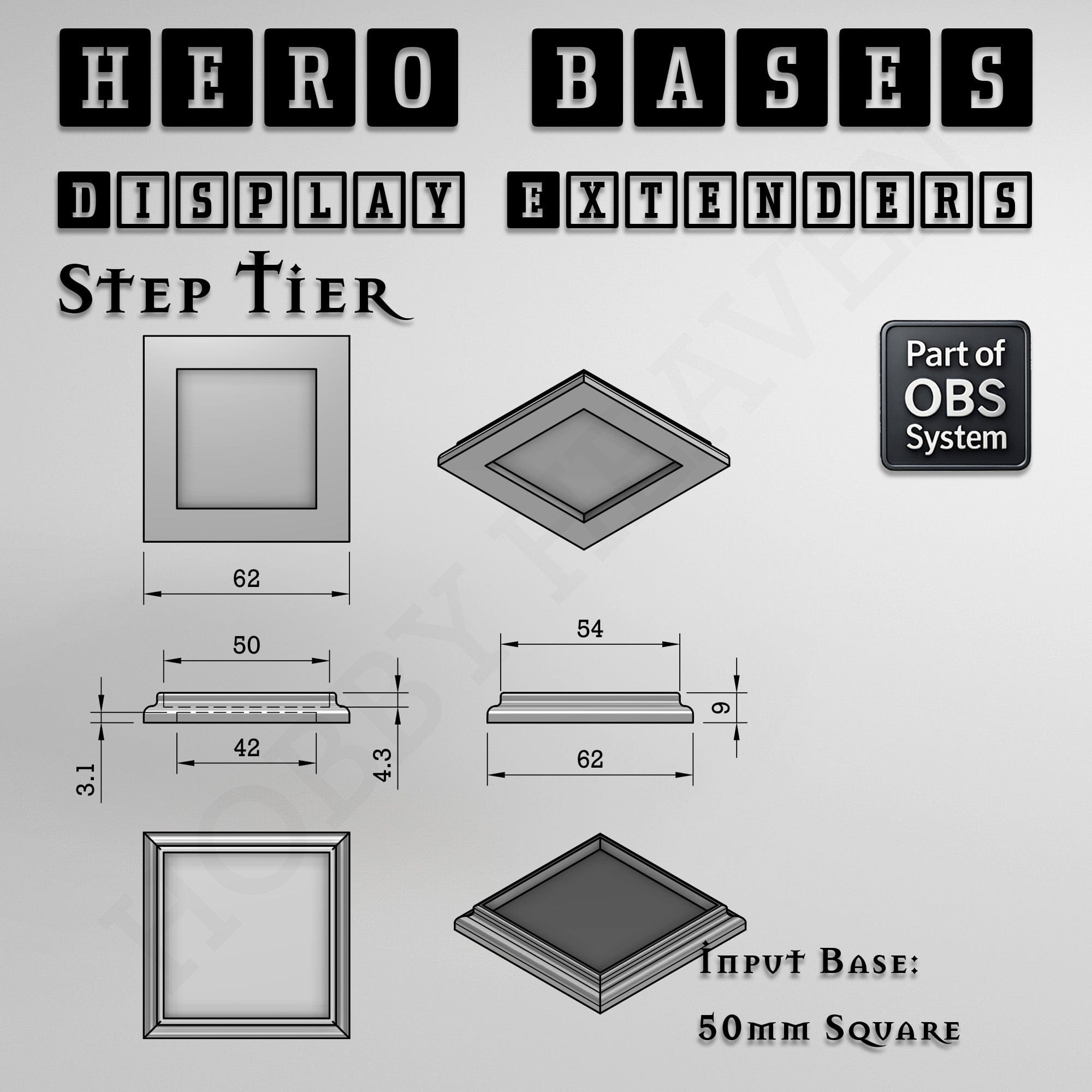Plastic Bases Hero Bases Display Extenders | Squares and Rectangles | Convert Gaming Bases to Display Bases & Plinths