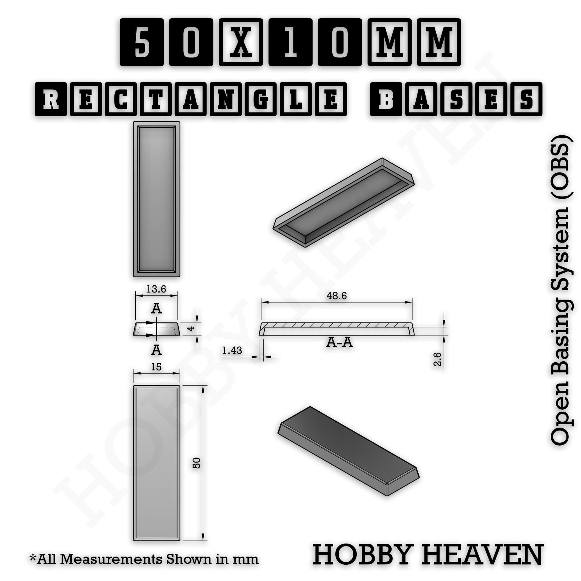 Base Rectangle Bases Range Sizes - 75x30mm to 125x40mm Medium Sizes 3d Print Full Range Tabletop Games