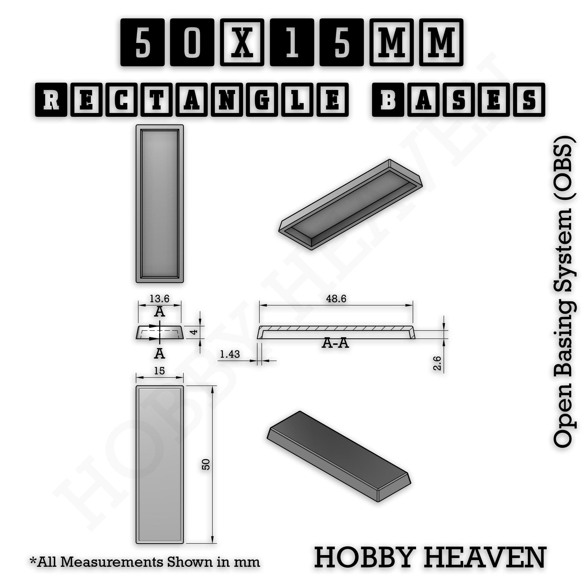 Base Rectangle Bases Range Sizes - 75x30mm to 125x40mm Medium Sizes 3d Print Full Range Tabletop Games