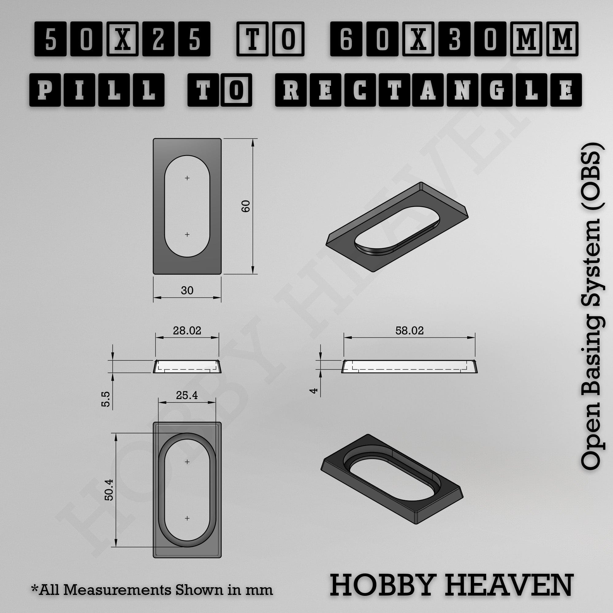 Base Converter Wargaming Oval to Rectangle Base Converters – Tabletop Games | 3D Printed Tabletop Accessories