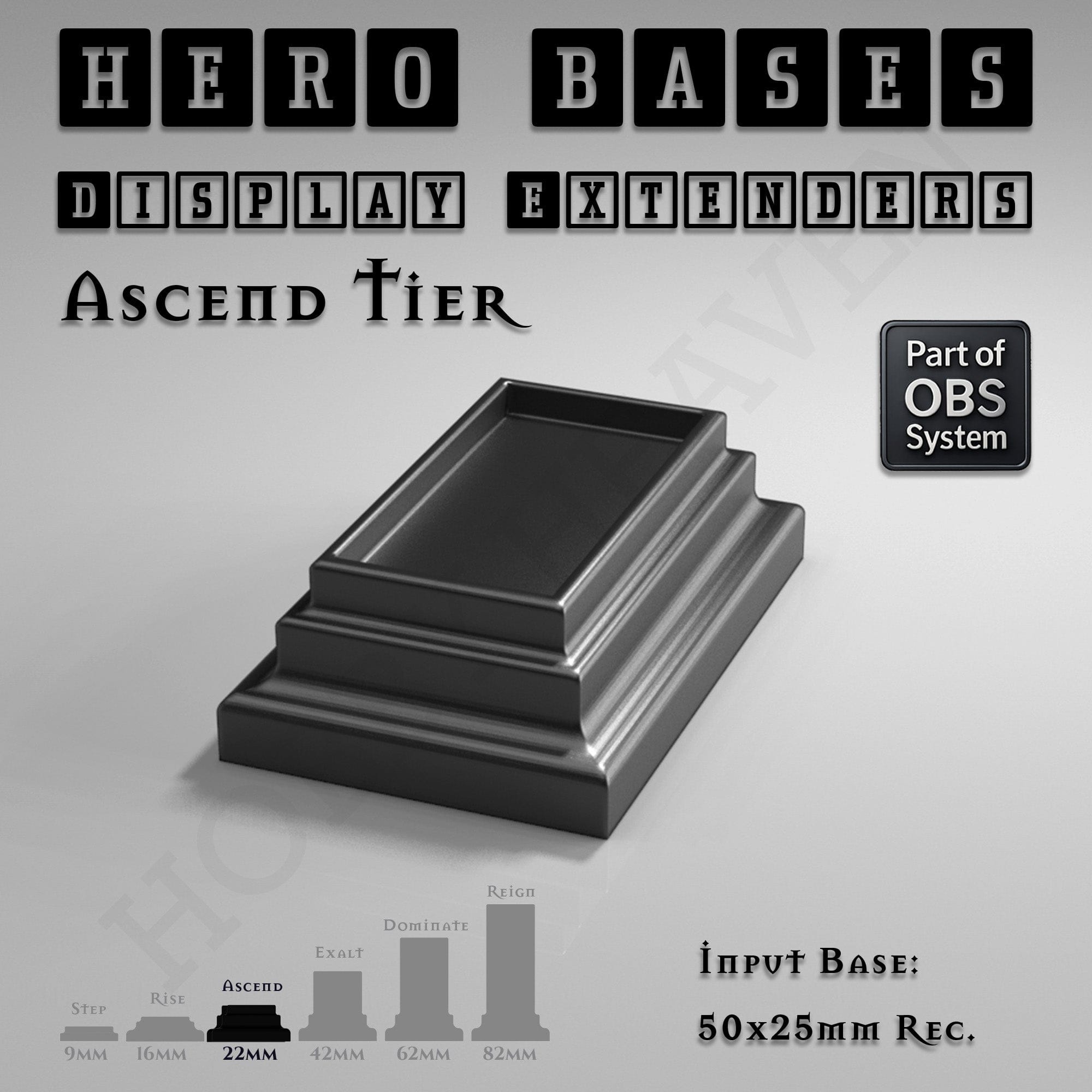 Plastic Bases Hero Bases Display Extenders | Squares and Rectangles | Convert Gaming Bases to Display Bases & Plinths