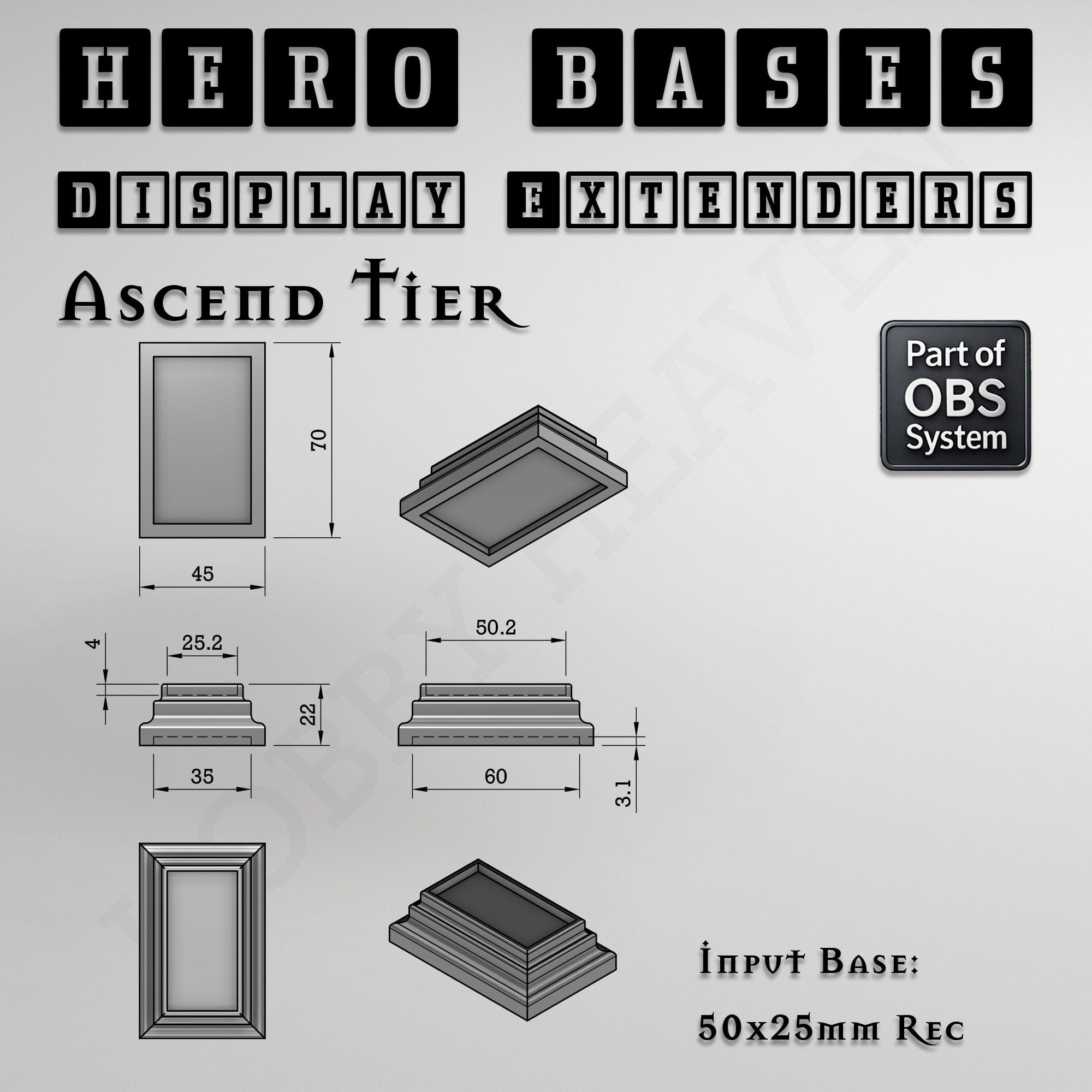 Plastic Bases Hero Bases Display Extenders | Squares and Rectangles | Convert Gaming Bases to Display Bases & Plinths