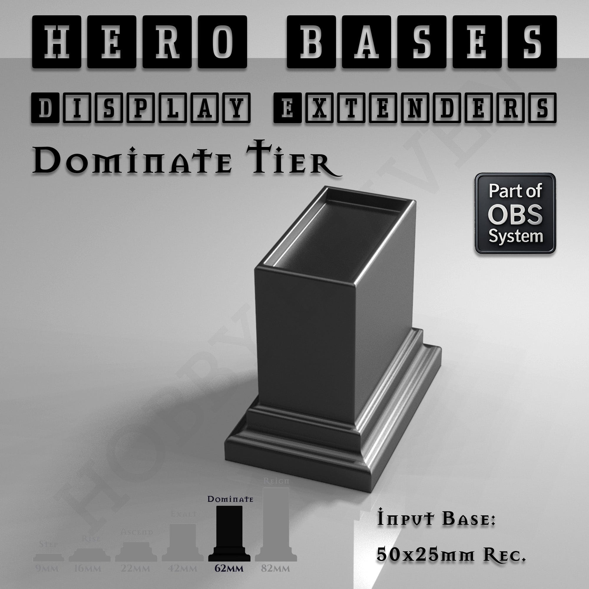 Plastic Bases Hero Bases Display Extenders | Squares and Rectangles | Convert Gaming Bases to Display Bases & Plinths
