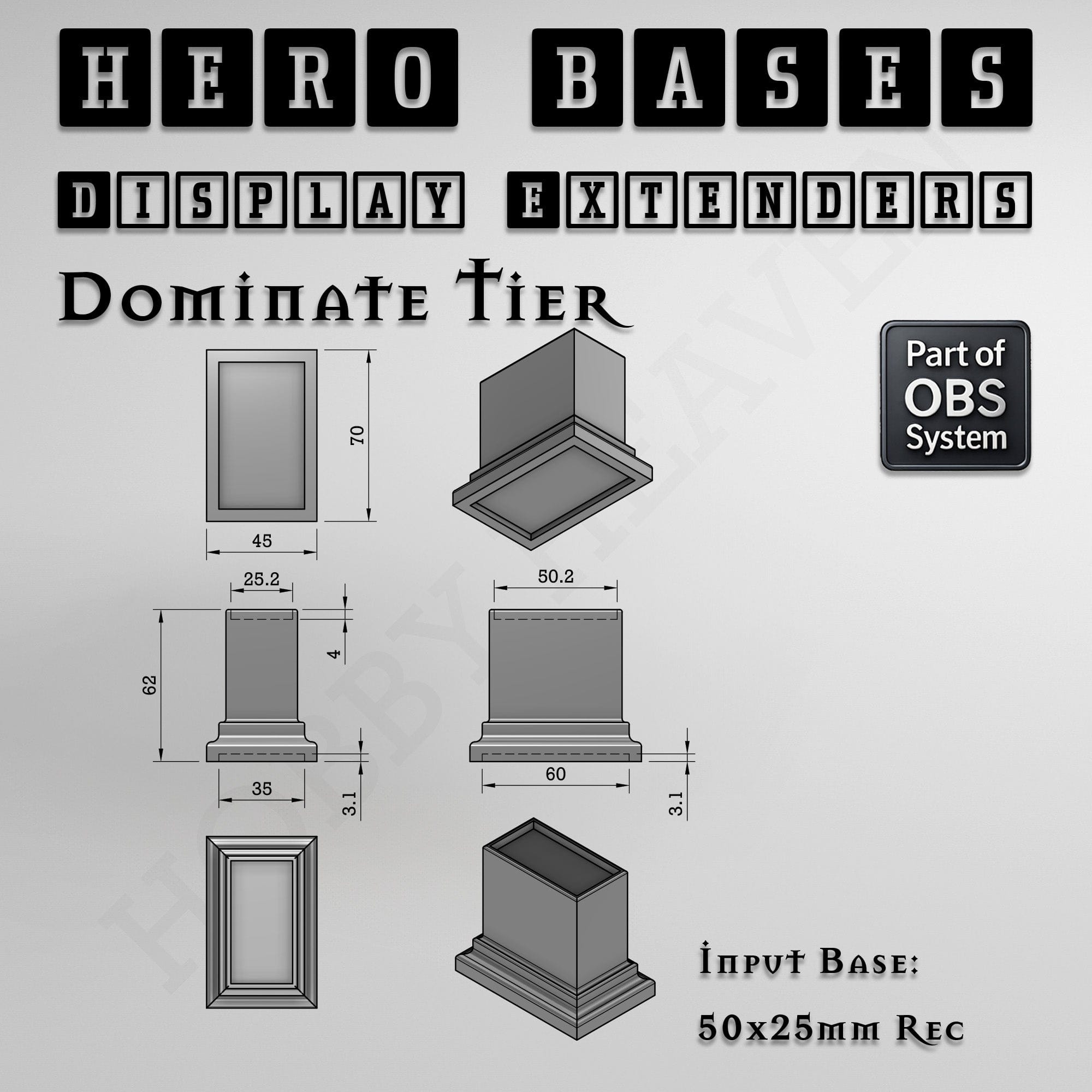 Plastic Bases Hero Bases Display Extenders | Squares and Rectangles | Convert Gaming Bases to Display Bases & Plinths