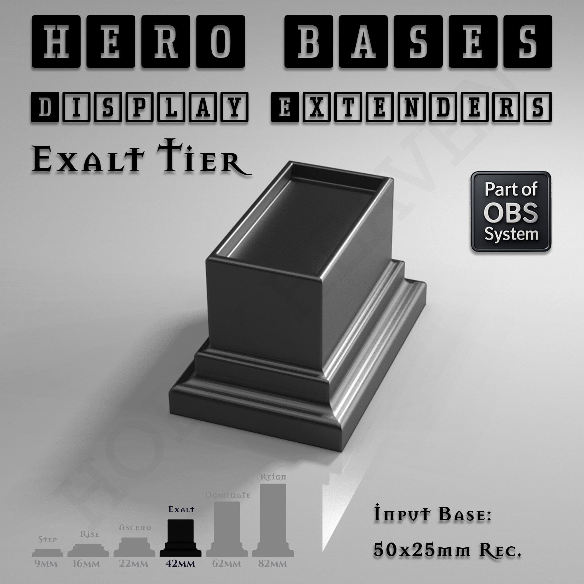 Plastic Bases Hero Bases Display Extenders | Squares and Rectangles | Convert Gaming Bases to Display Bases & Plinths