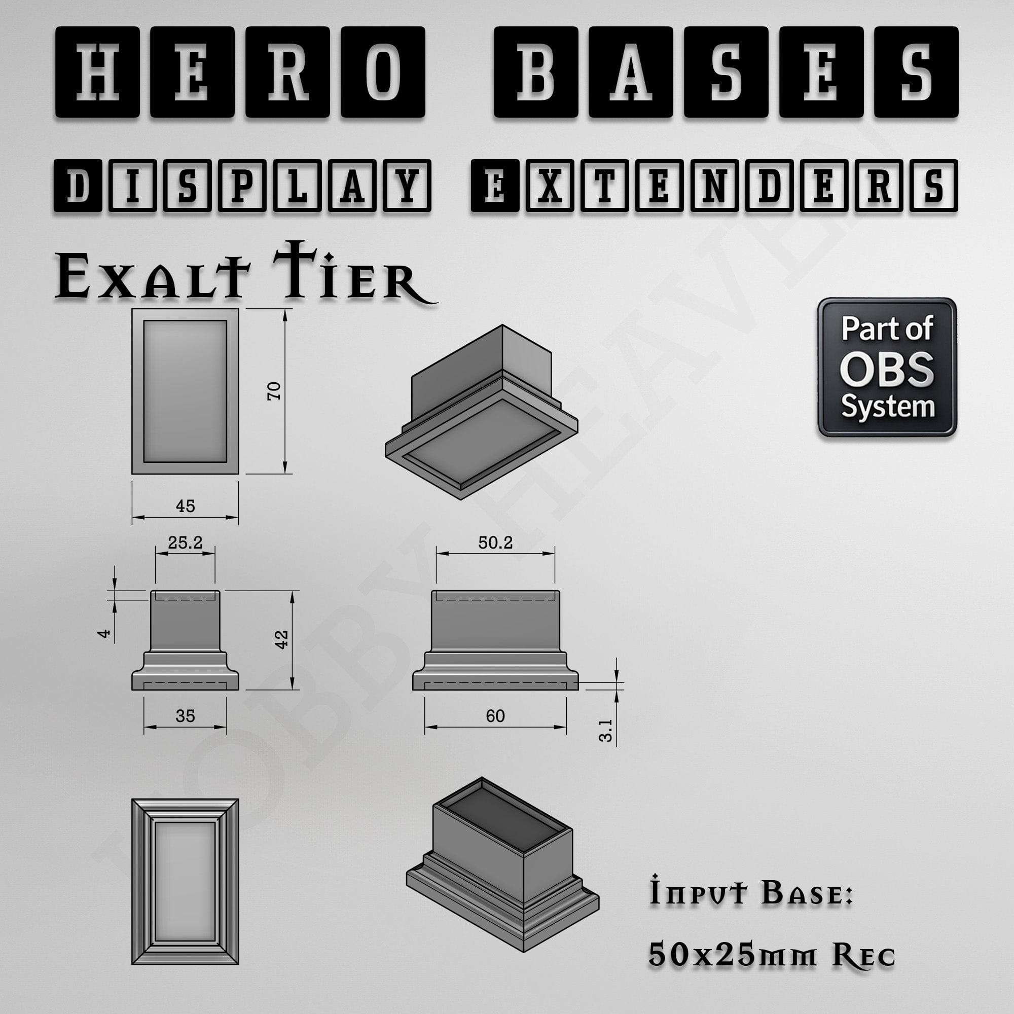 Plastic Bases Hero Bases Display Extenders | Squares and Rectangles | Convert Gaming Bases to Display Bases & Plinths