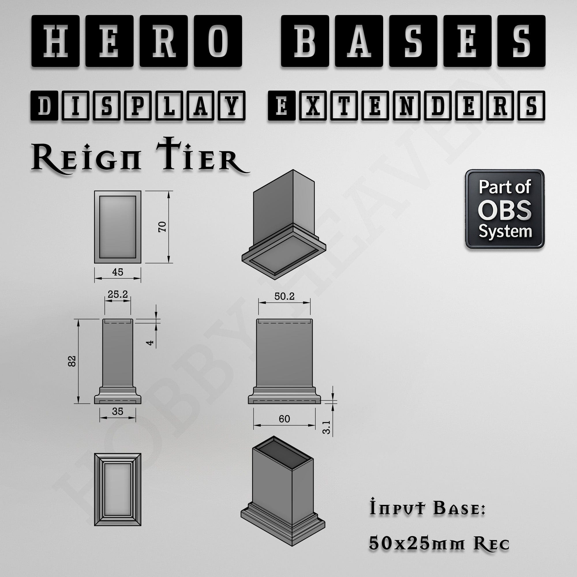 Plastic Bases Hero Bases Display Extenders | Squares and Rectangles | Convert Gaming Bases to Display Bases & Plinths