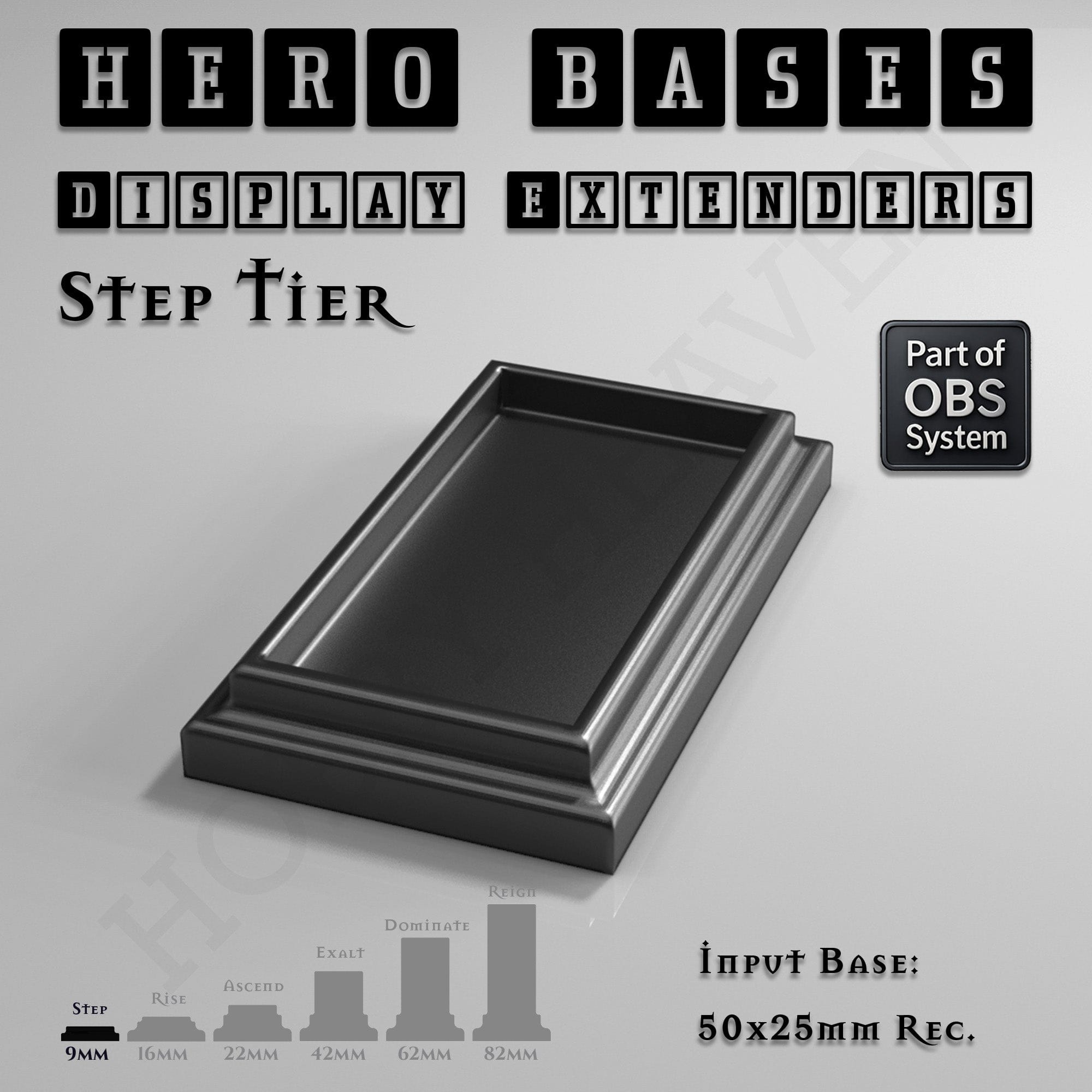 Plastic Bases Hero Bases Display Extenders | Squares and Rectangles | Convert Gaming Bases to Display Bases & Plinths