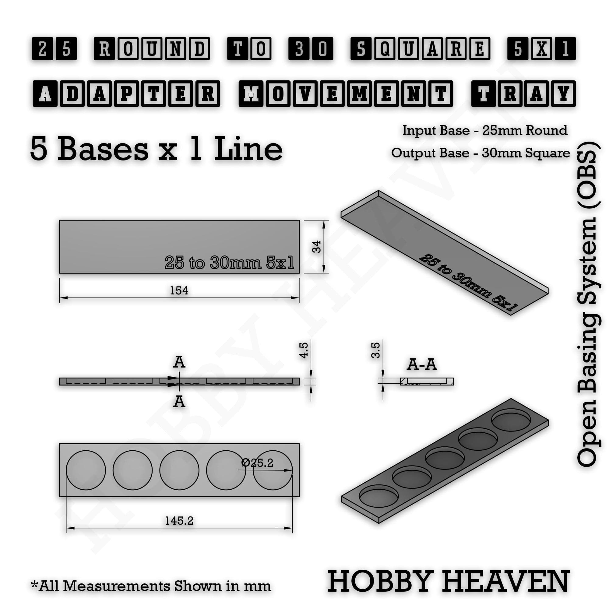 Movement Tray Round to Square Movement Trays Adapters for Tabletop Games
