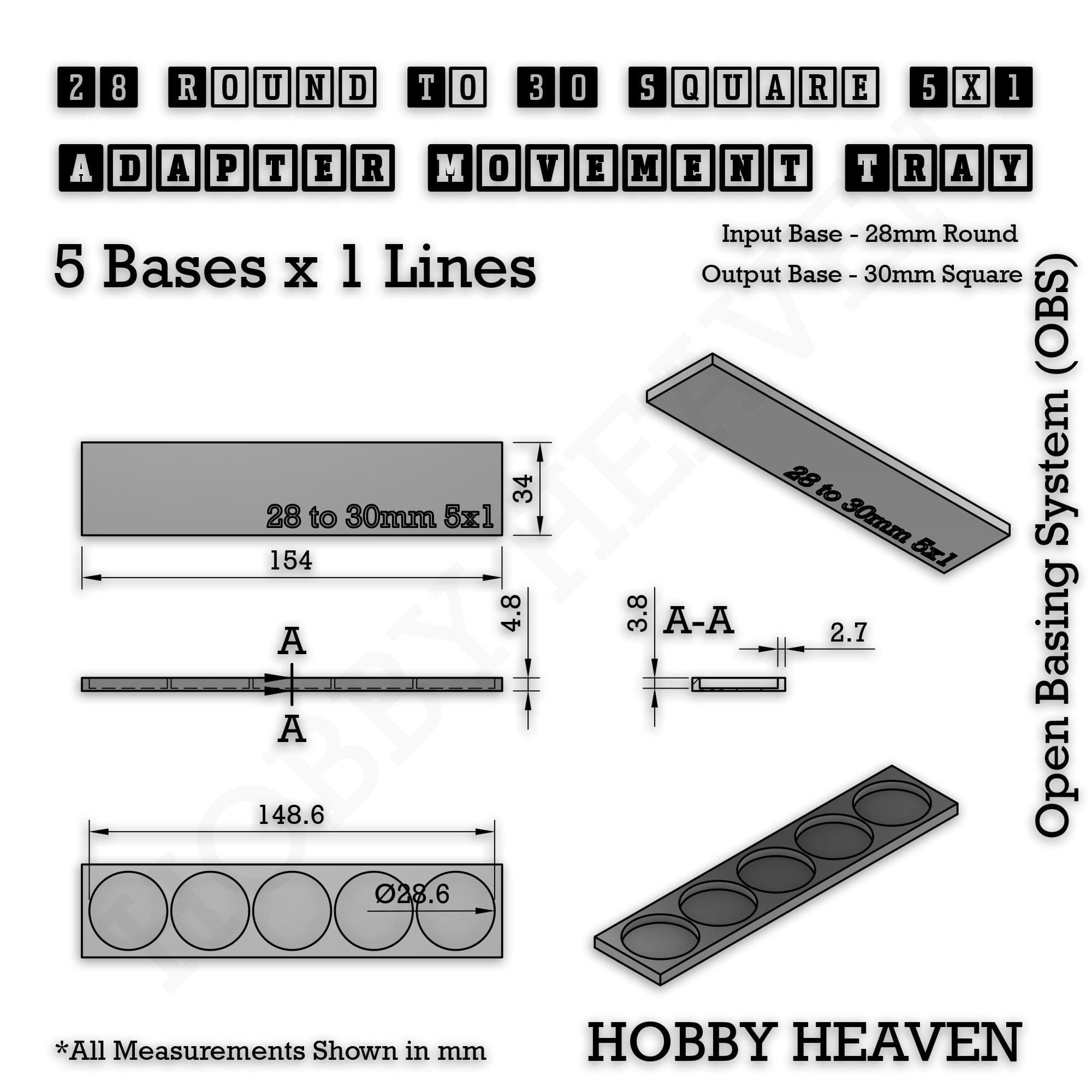 Movement Tray Round to Square Movement Trays Adapters for Tabletop Games