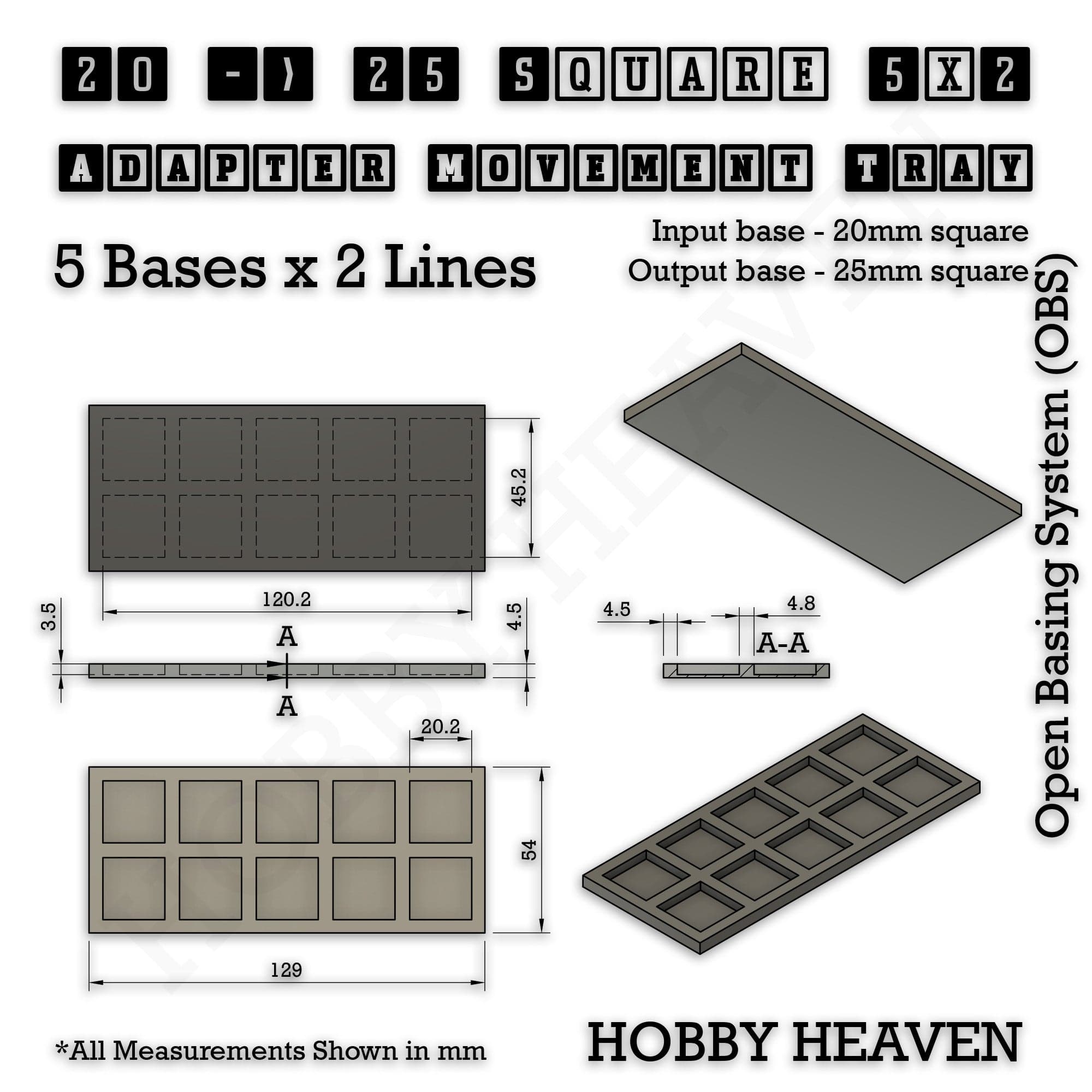 Movement Tray Square and Rectangle Movement Trays Adapters for Tabletop Games