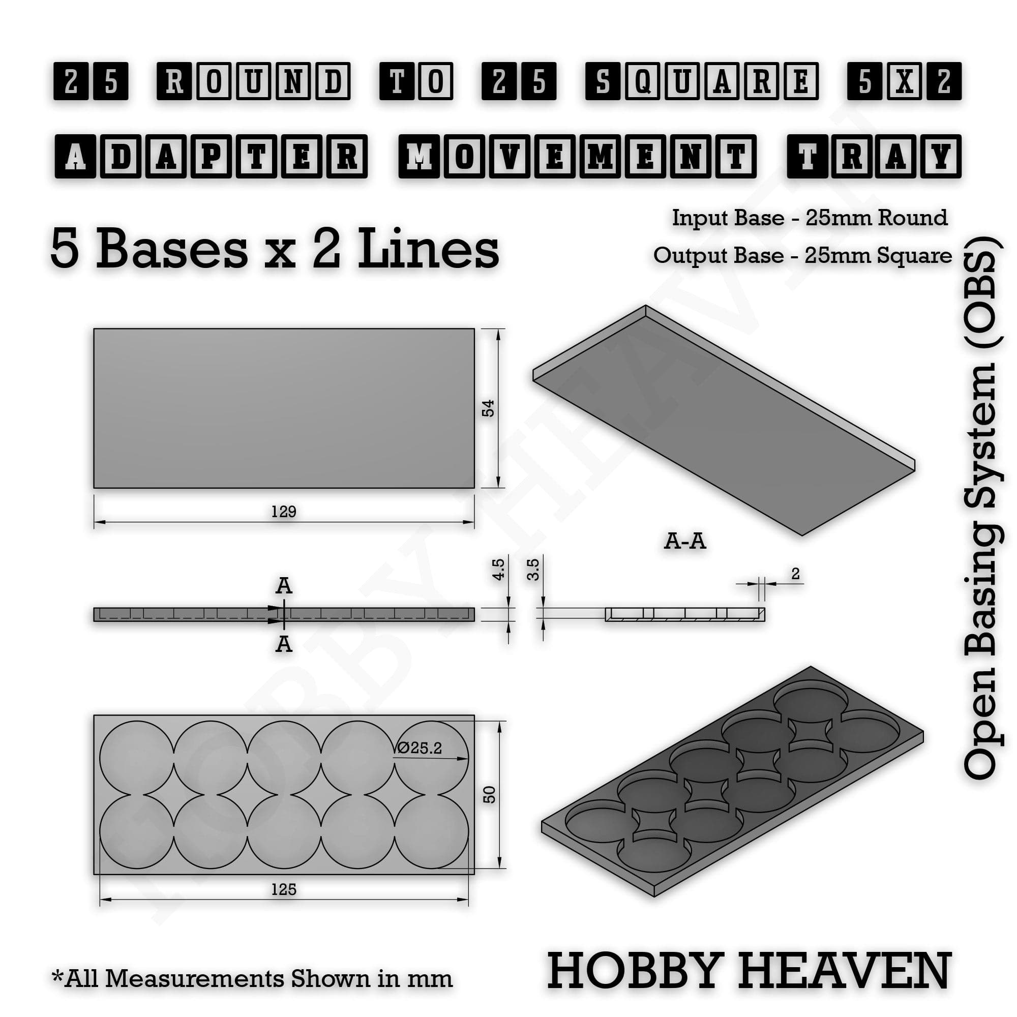 Movement Tray Round to Square Movement Trays Adapters for Tabletop Games