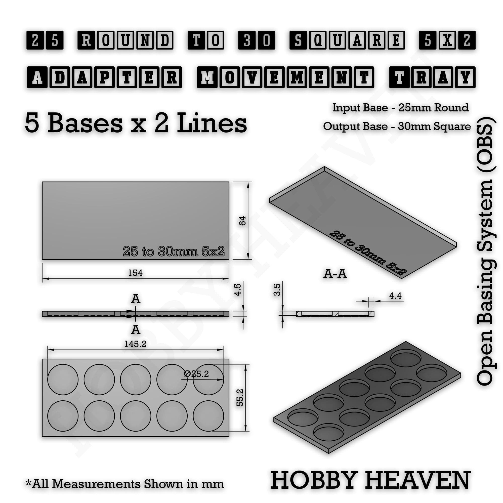 Movement Tray Round to Square Movement Trays Adapters for Tabletop Games