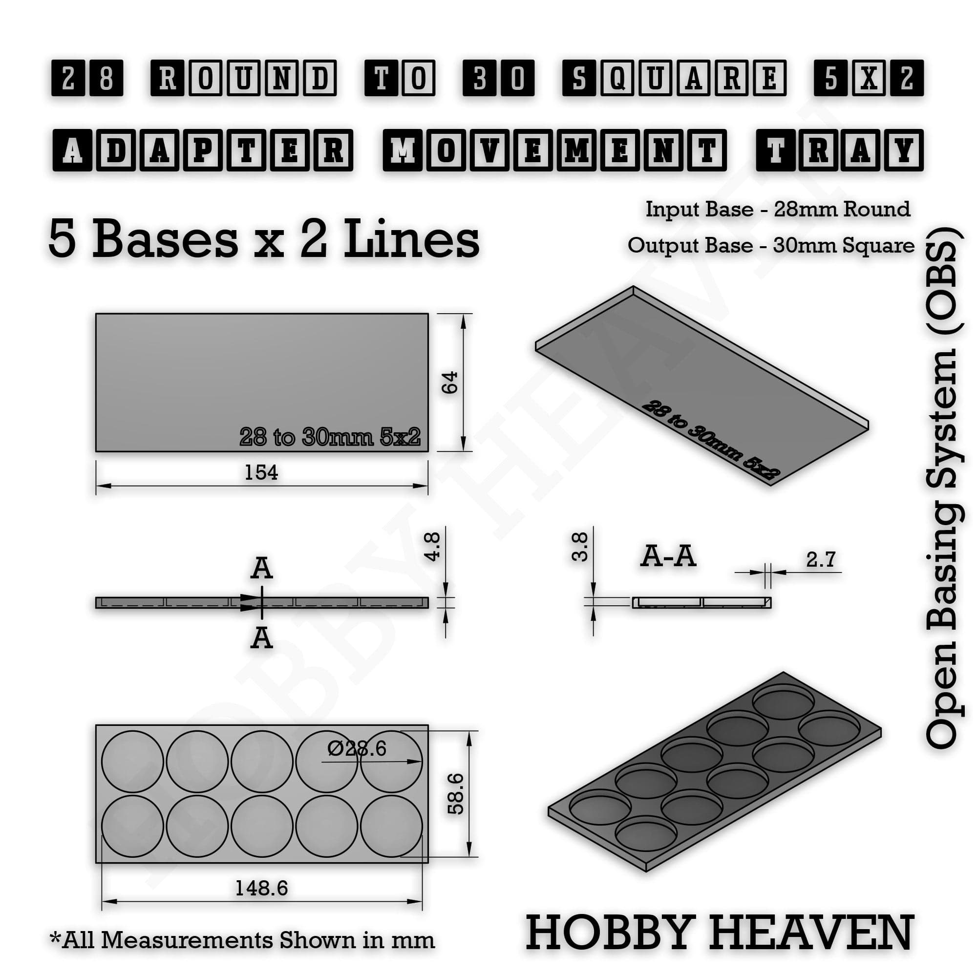 Movement Tray Round to Square Movement Trays Adapters for Tabletop Games