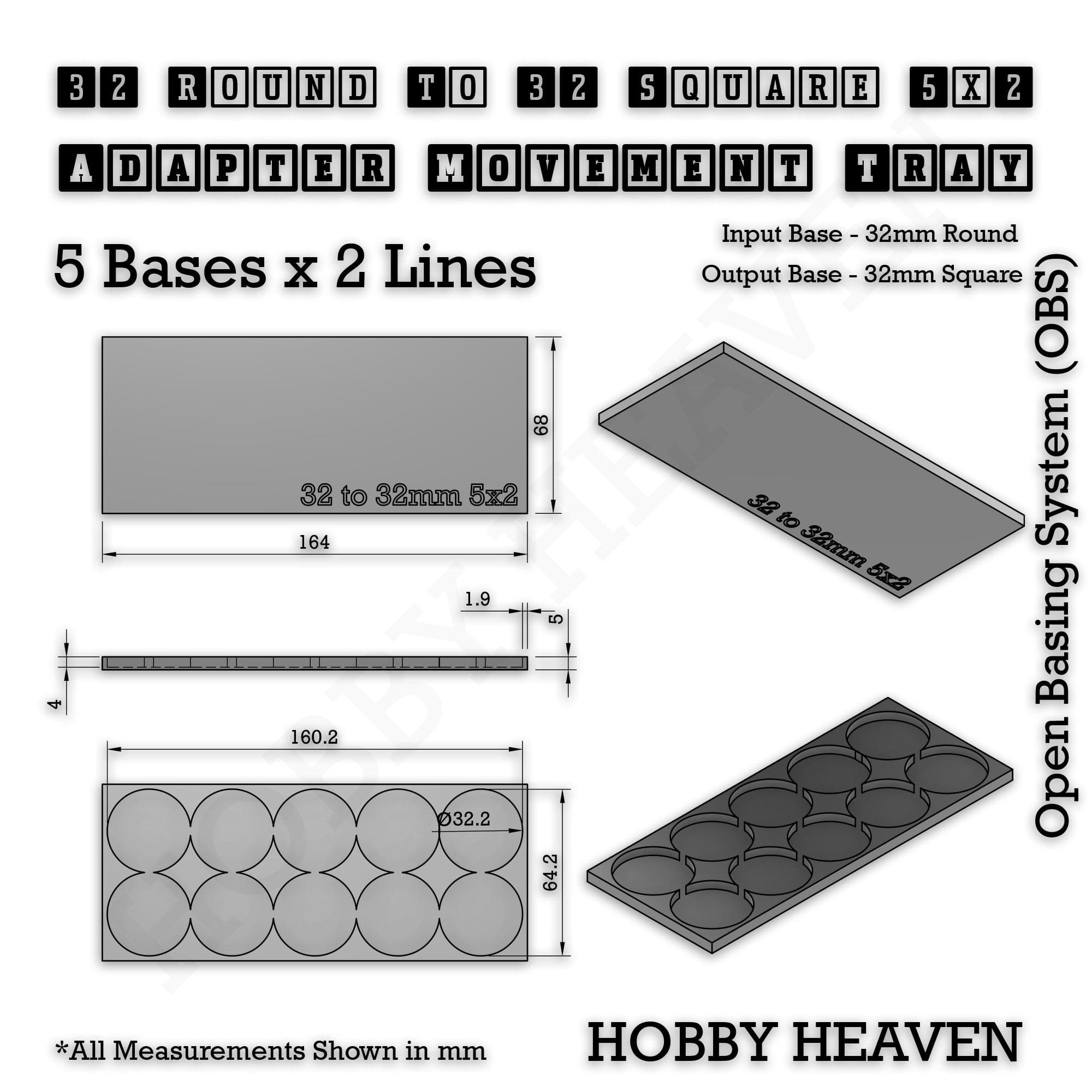 Movement Tray Round to Square Movement Trays Adapters for Tabletop Games