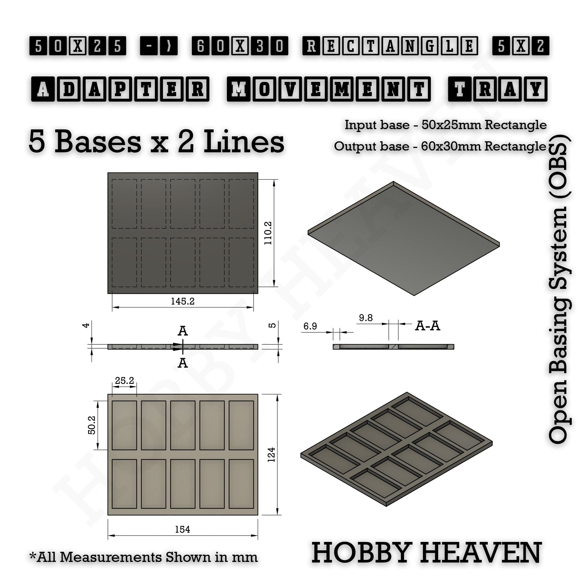 Movement Tray Square and Rectangle Movement Trays Adapters for Tabletop Games