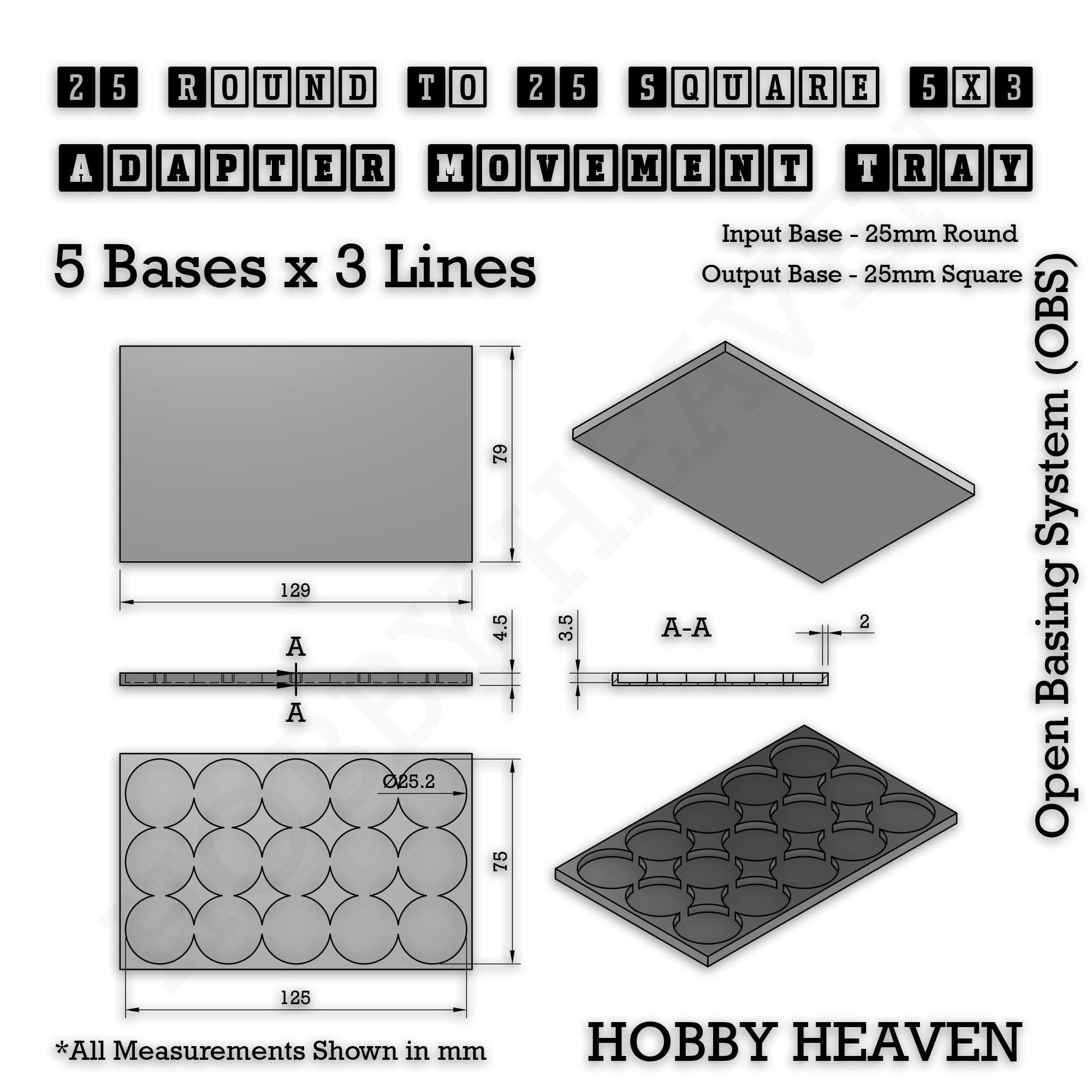 Movement Tray Round to Square Movement Trays Adapters for Tabletop Games