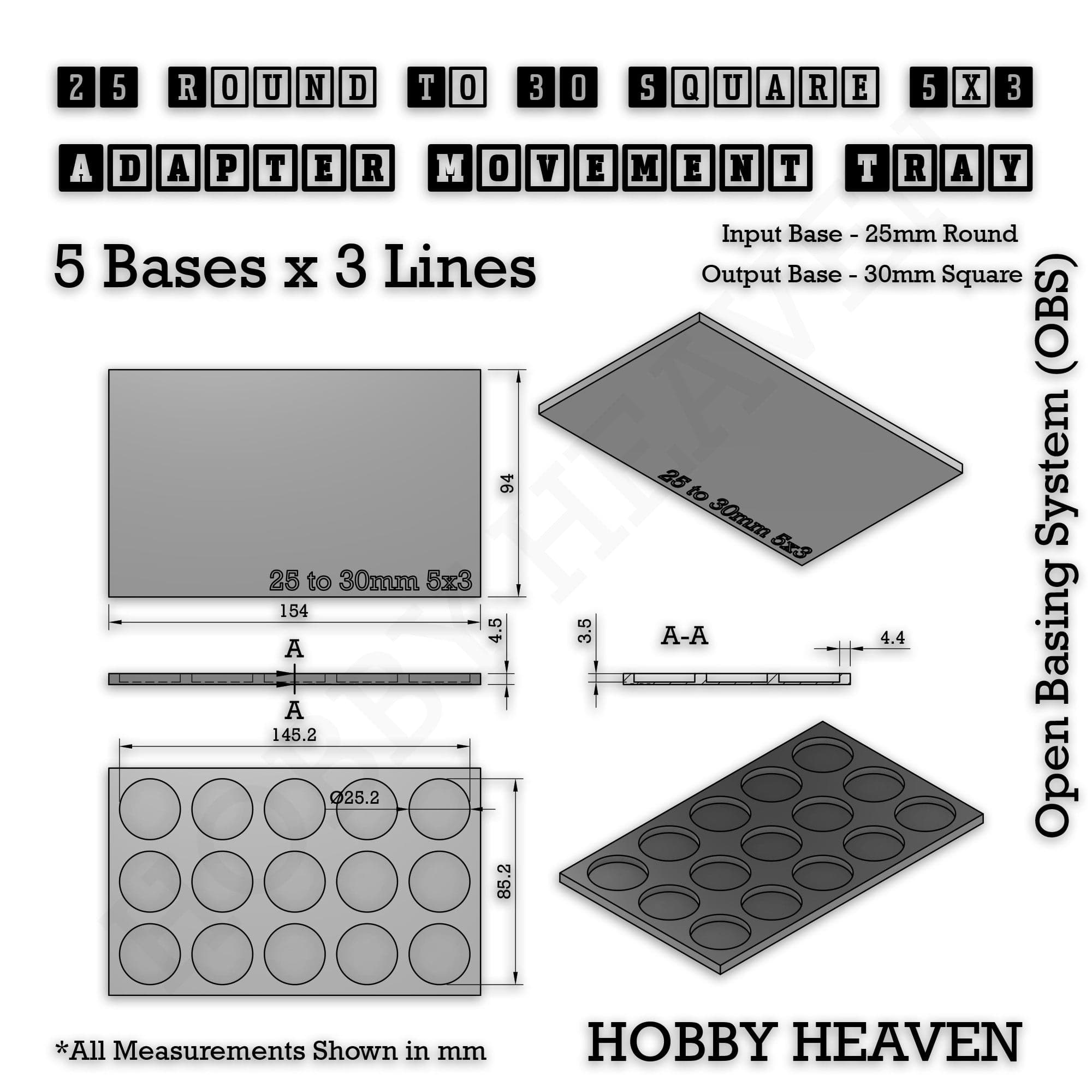 Movement Tray Round to Square Movement Trays Adapters for Tabletop Games