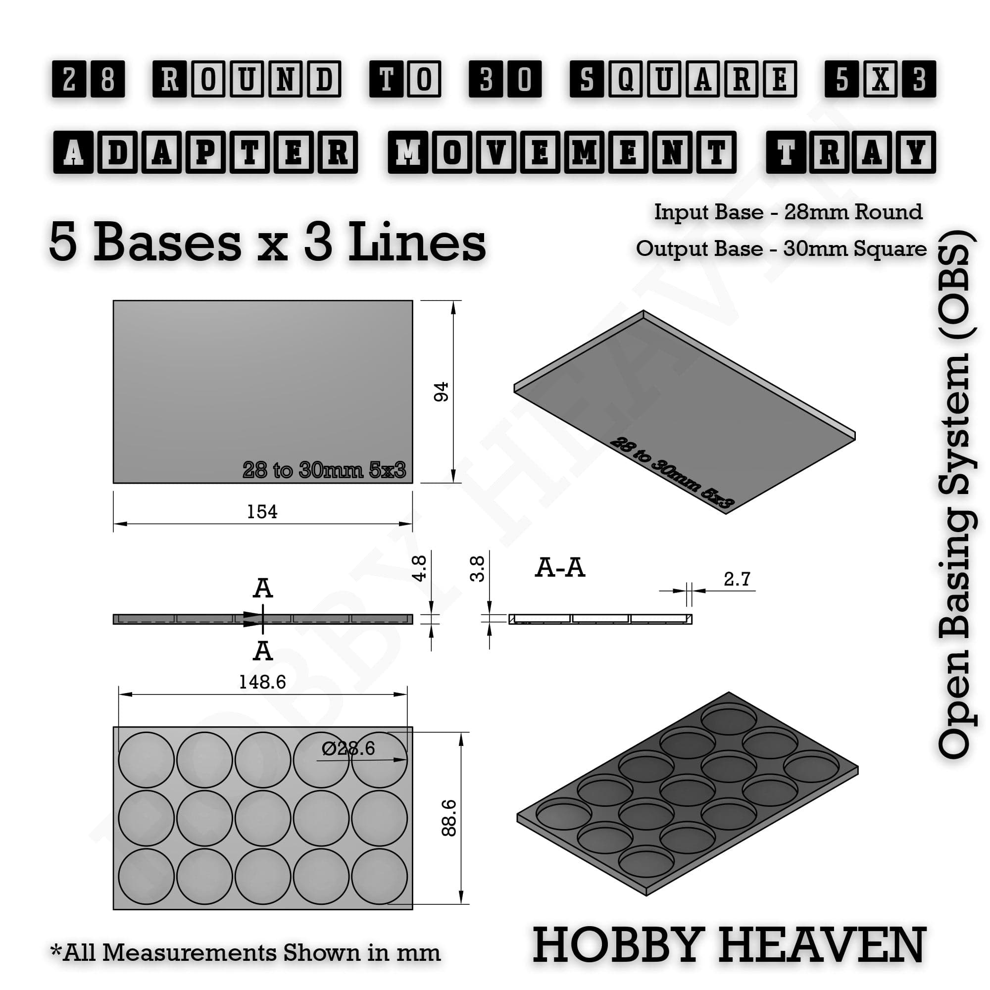 Movement Tray Round to Square Movement Trays Adapters for Tabletop Games