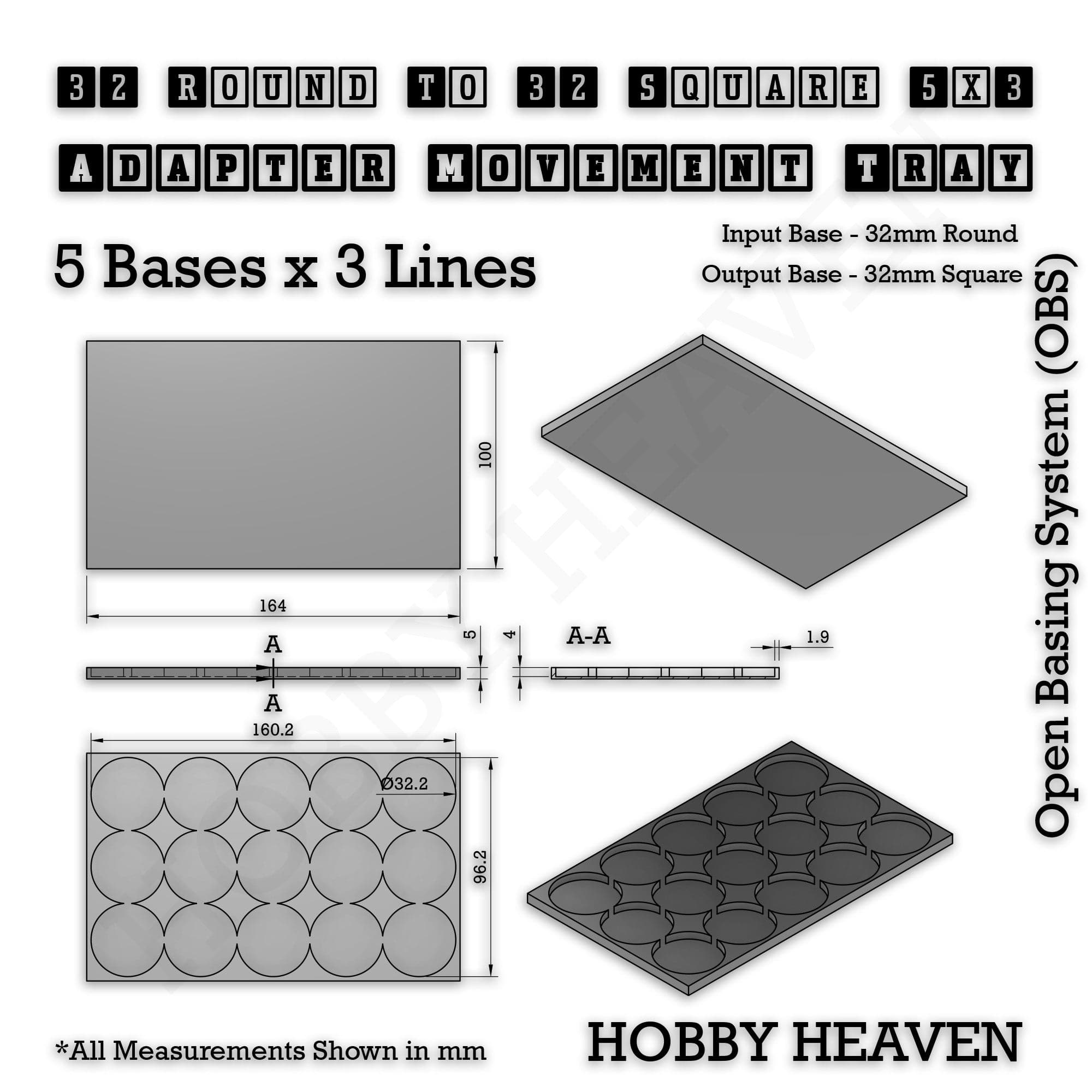 Movement Tray Round to Square Movement Trays Adapters for Tabletop Games