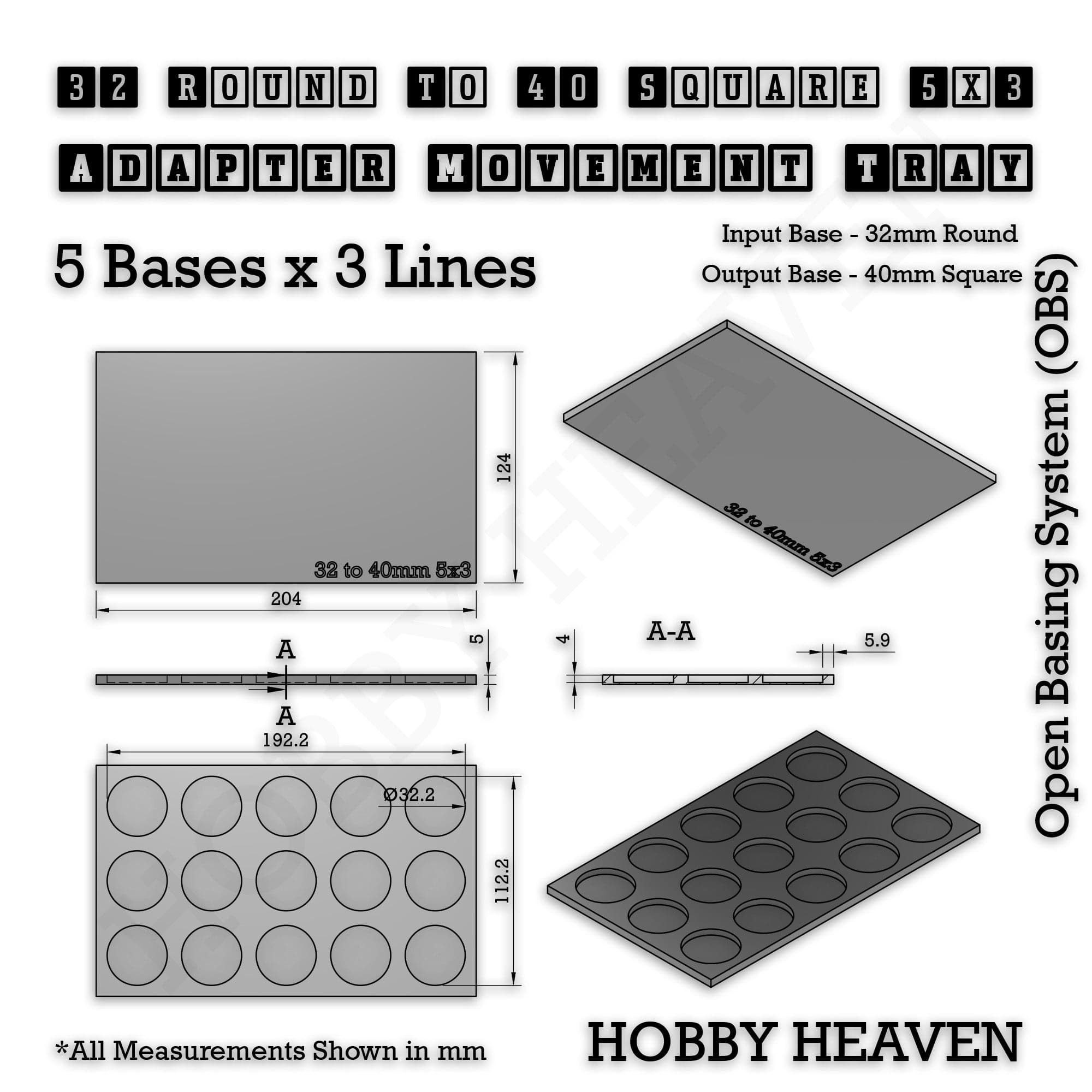 Movement Tray Round to Square Movement Trays Adapters for Tabletop Games