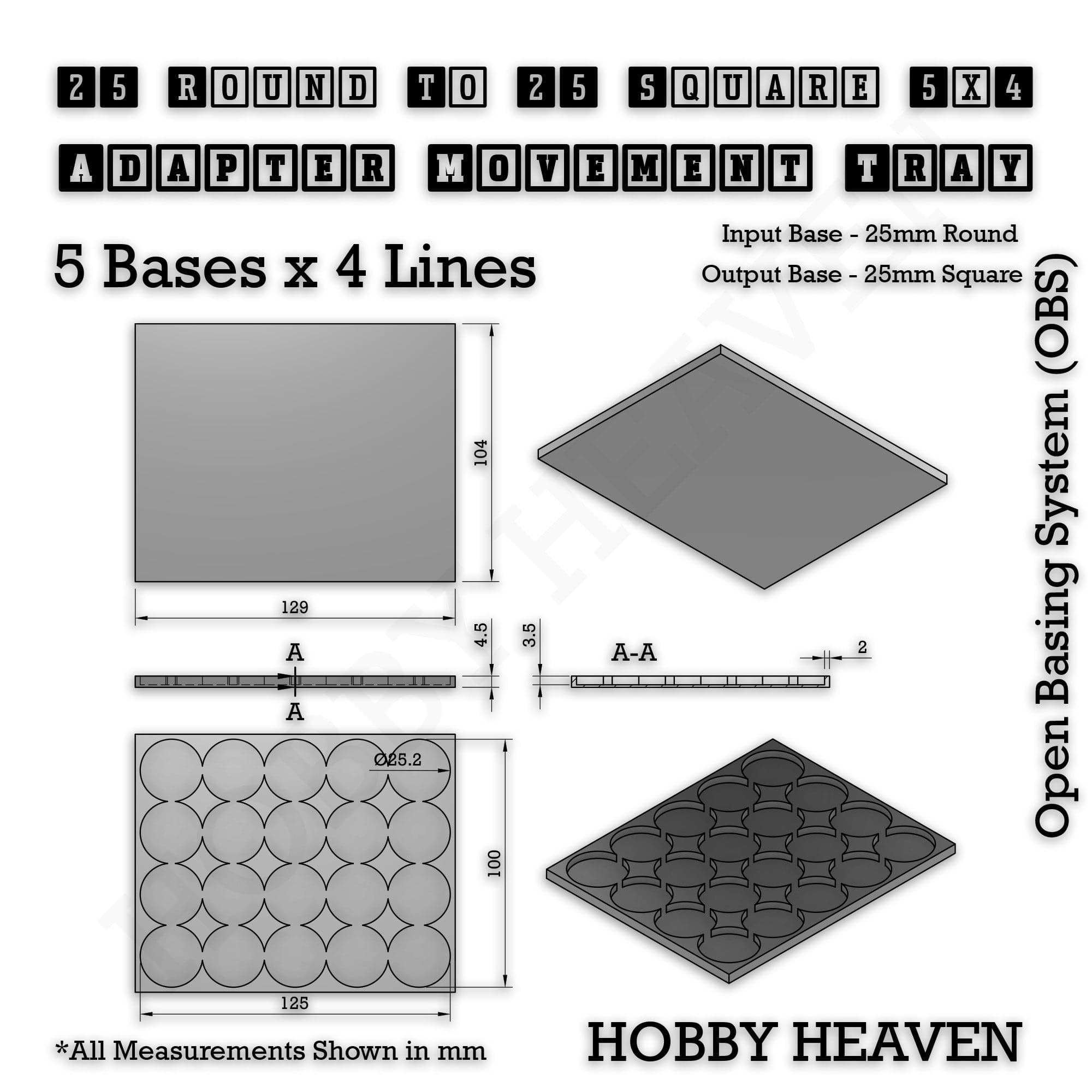 Movement Tray Round to Square Movement Trays Adapters for Tabletop Games