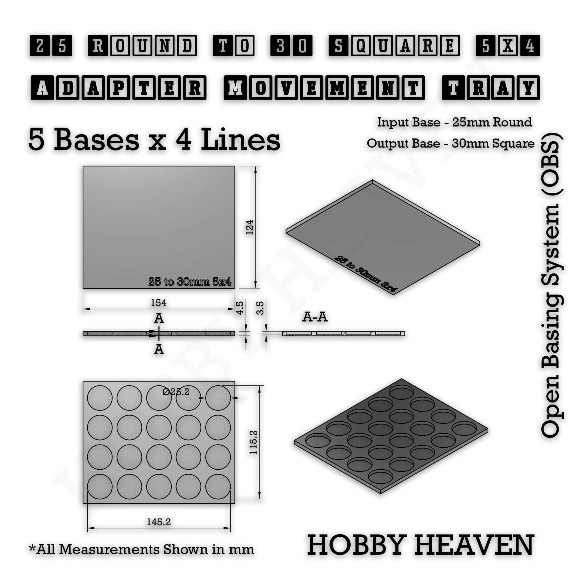 Movement Tray Round to Square Movement Trays Adapters for Tabletop Games