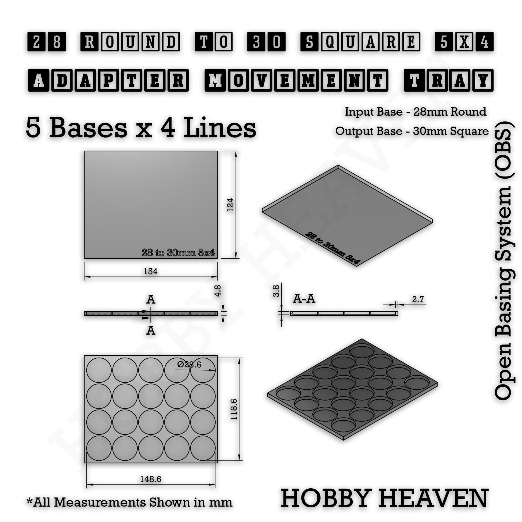 Movement Tray Round to Square Movement Trays Adapters for Tabletop Games