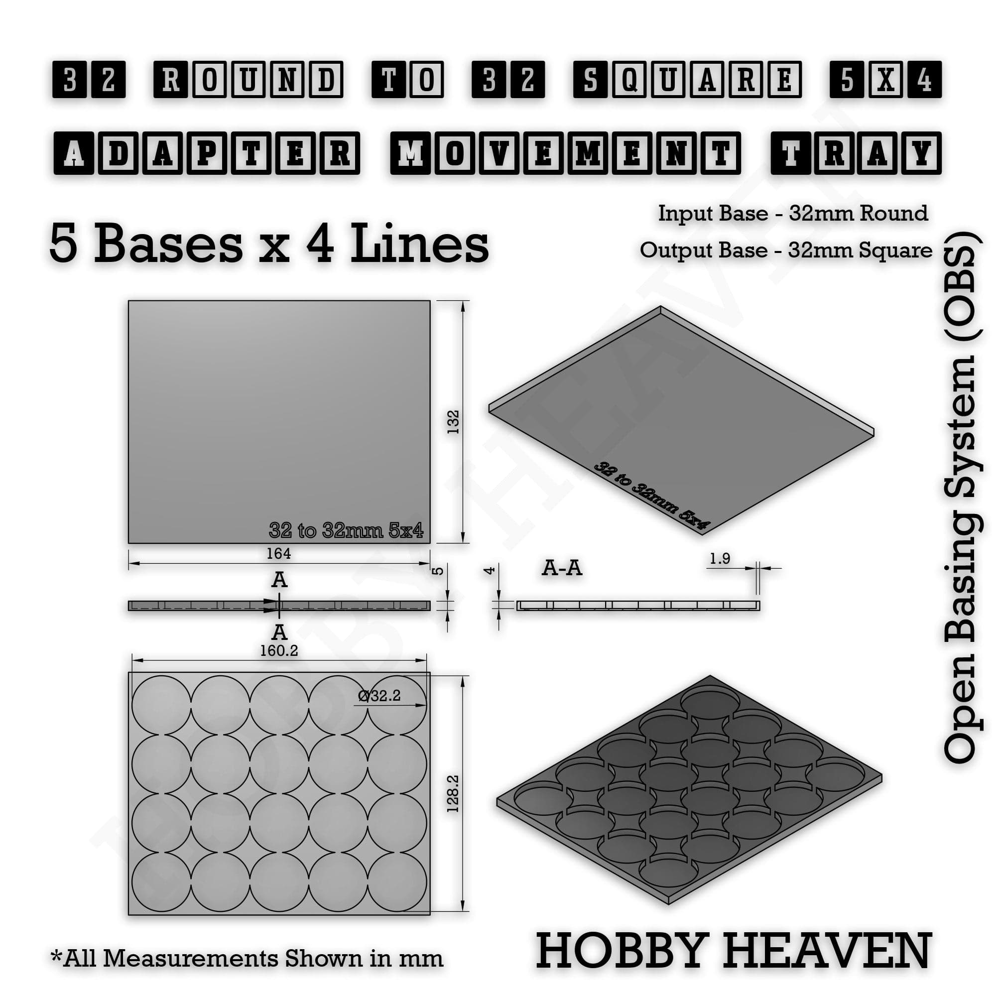 Movement Tray Round to Square Movement Trays Adapters for Tabletop Games