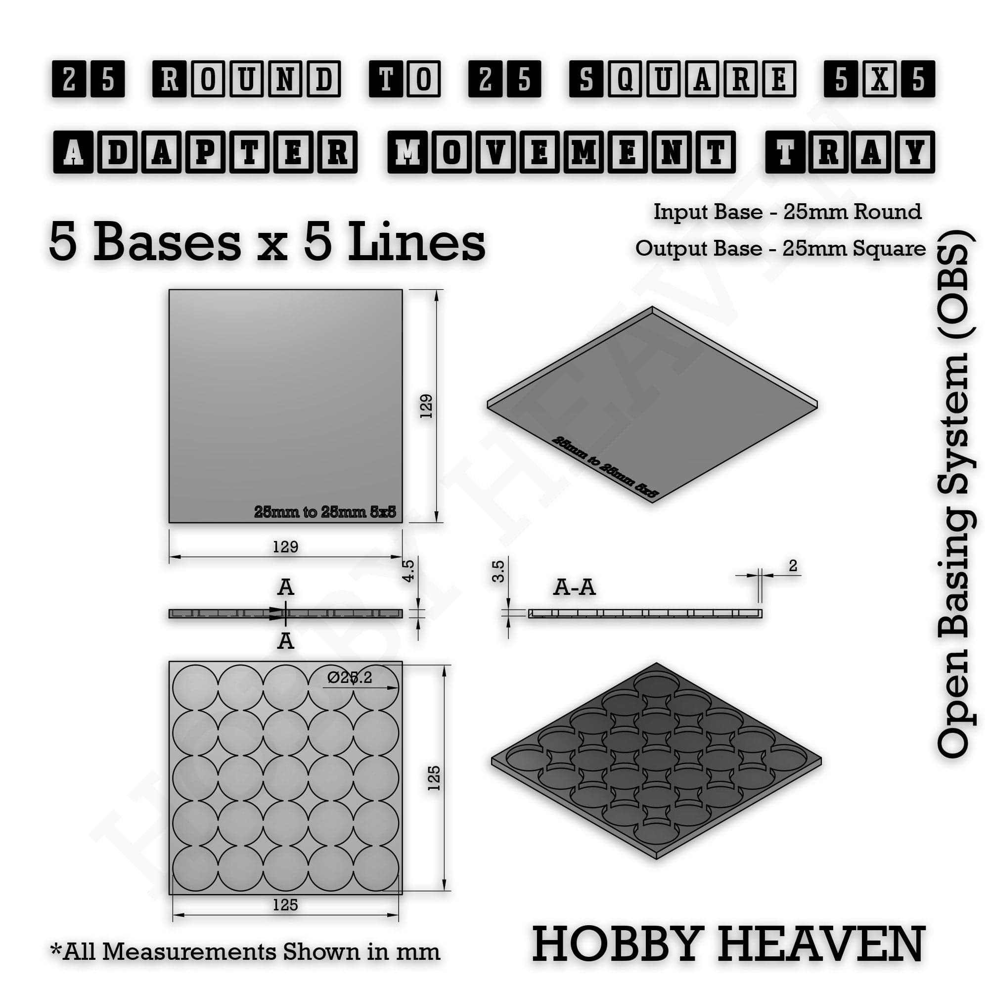 Movement Tray Round to Square Movement Trays Adapters for Tabletop Games