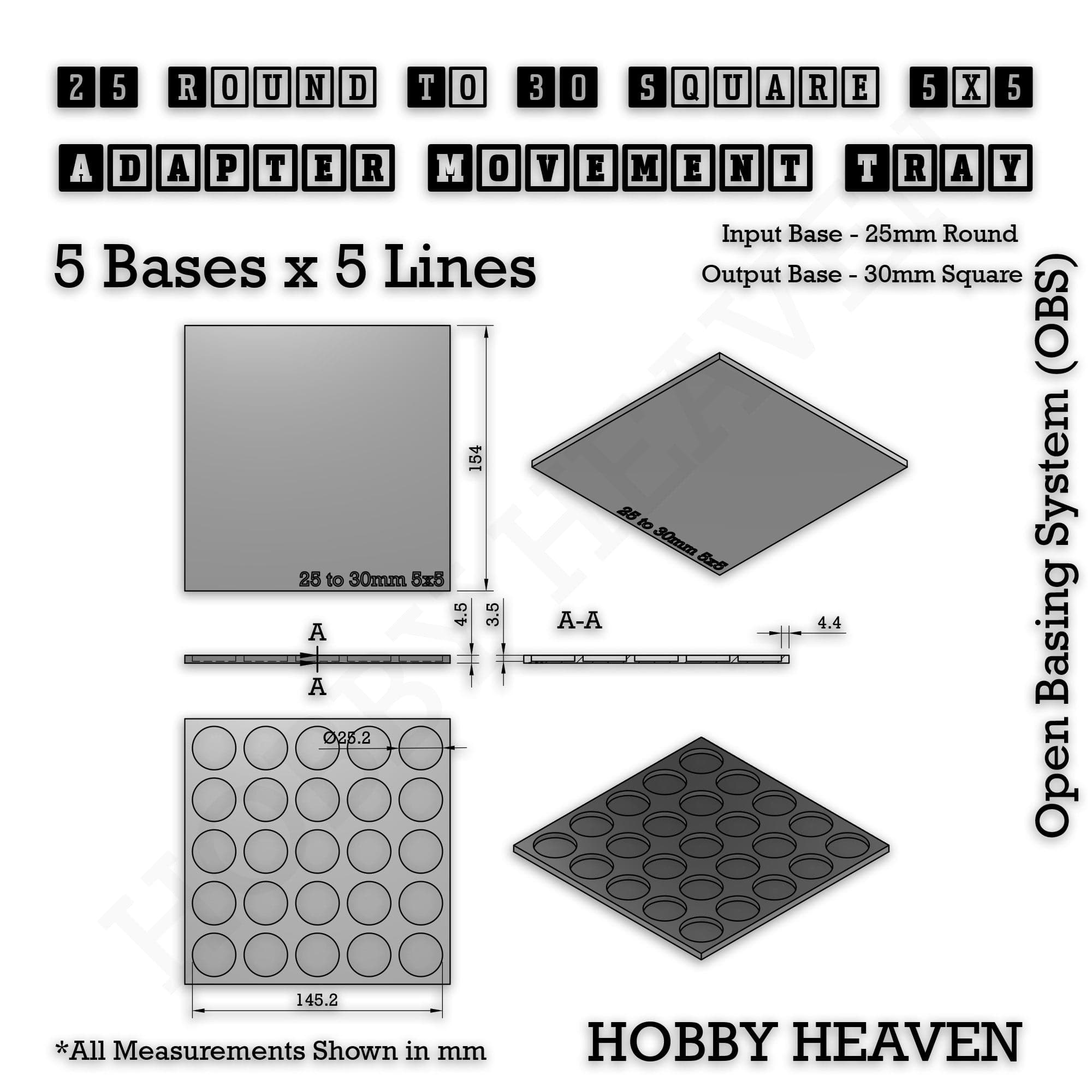 Movement Tray Round to Square Movement Trays Adapters for Tabletop Games