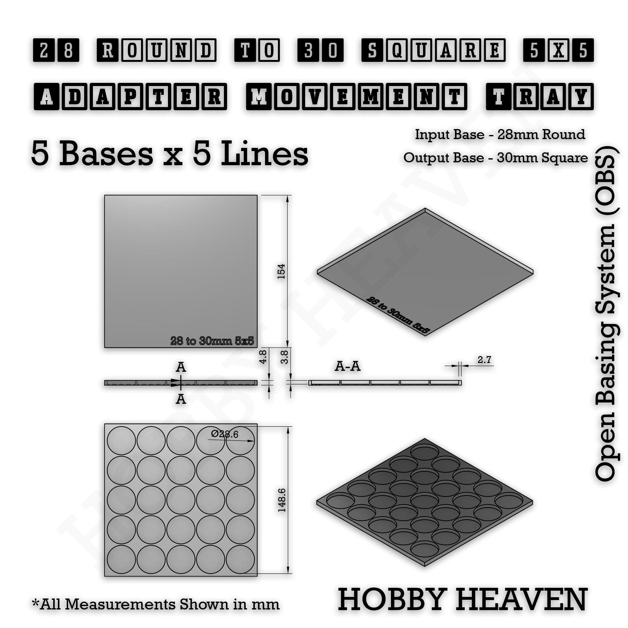 Movement Tray Round to Square Movement Trays Adapters for Tabletop Games