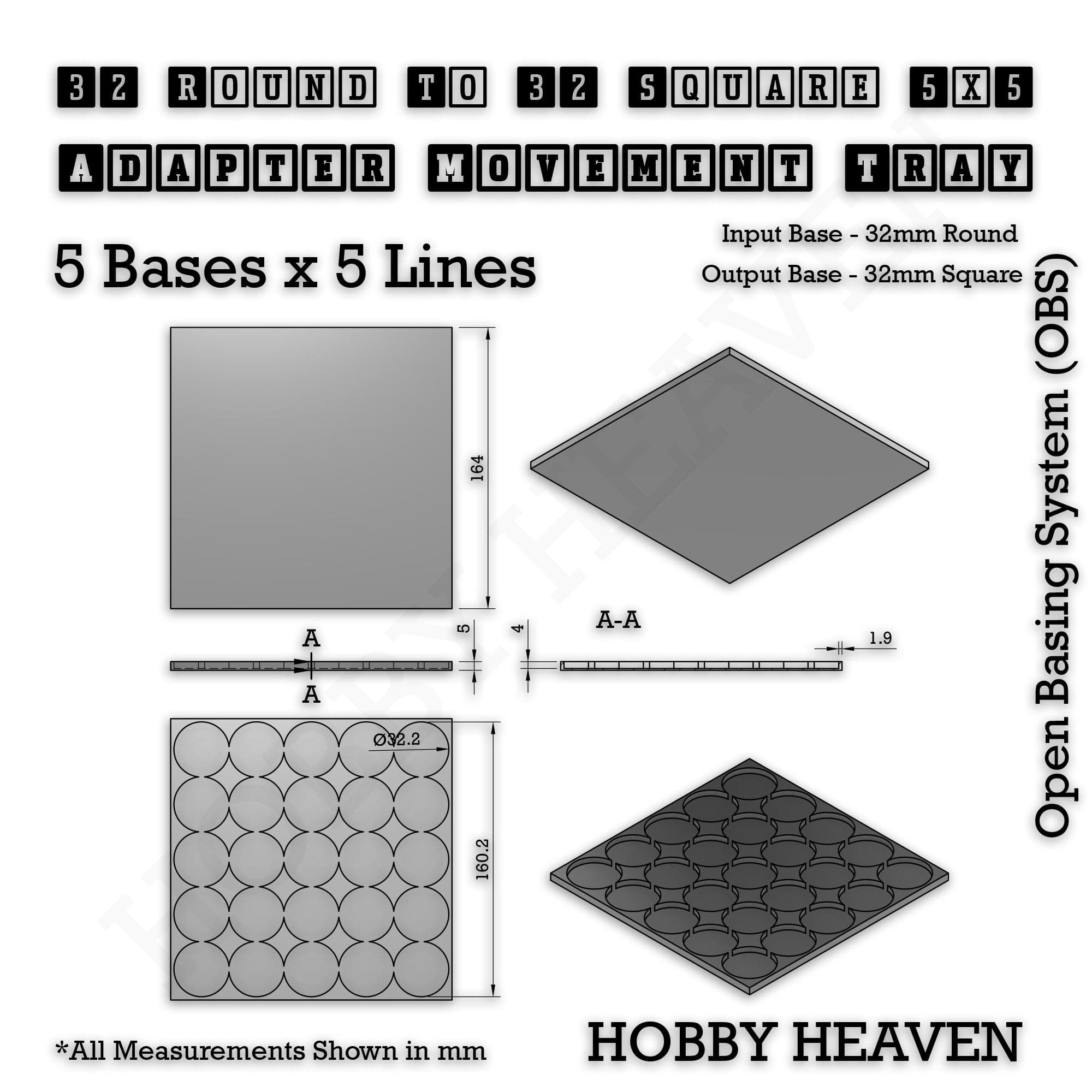 Movement Tray Round to Square Movement Trays Adapters for Tabletop Games