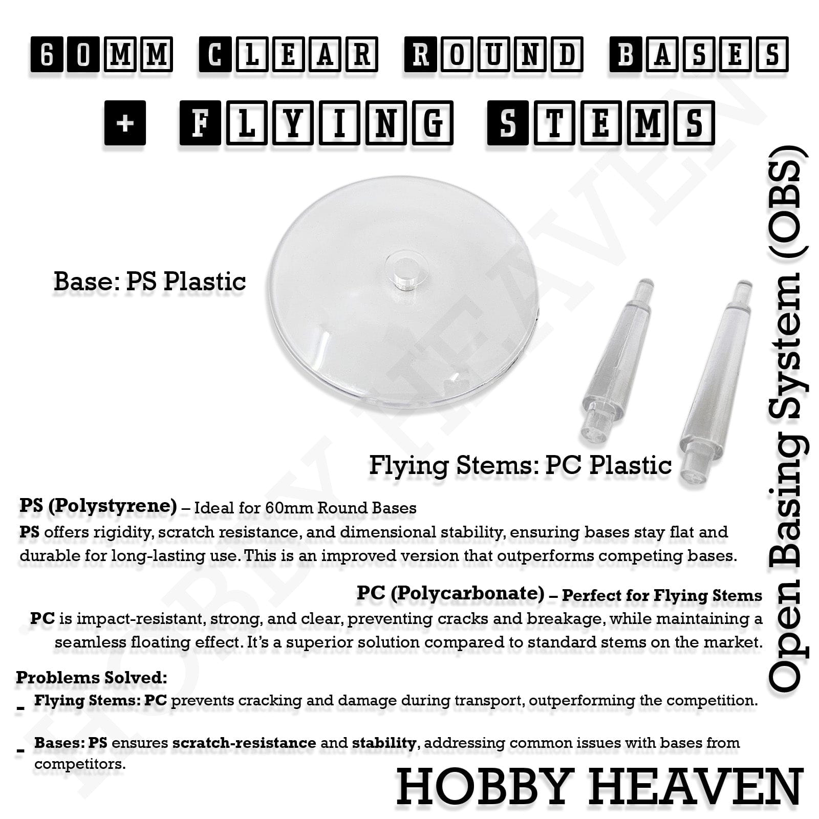 Base 60mm Round Flying Bases – Clear Plastic Stands for Sci-Fi & Fantasy Wargaming Miniatures