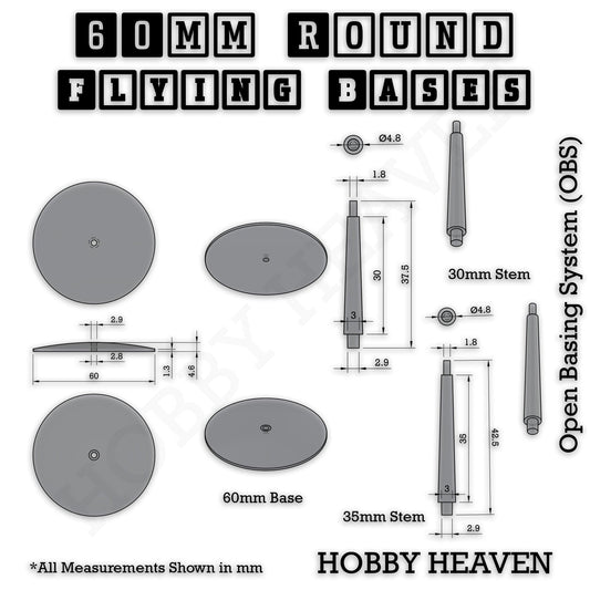 Base 60mm Round Flying Bases – Clear Plastic Stands for Sci-Fi & Fantasy Wargaming Miniatures