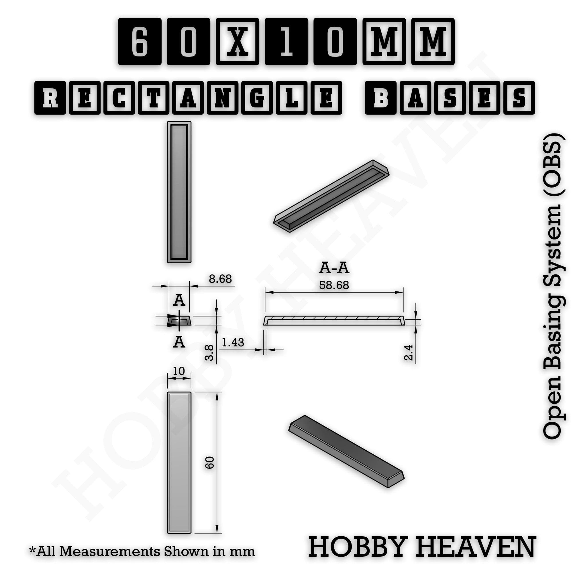 Base Rectangle Bases Range Sizes - 75x30mm to 125x40mm Medium Sizes 3d Print Full Range Tabletop Games