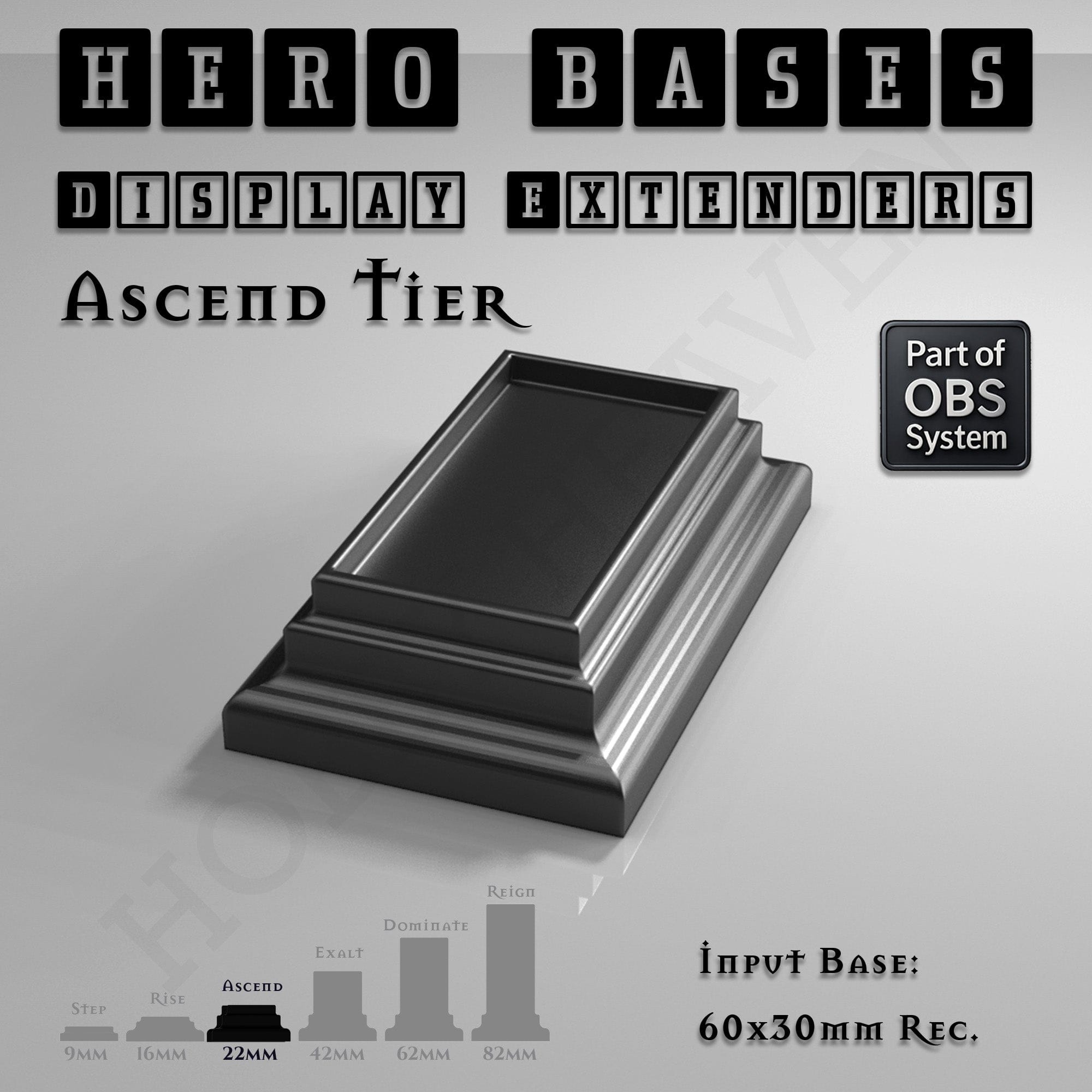 Plastic Bases Hero Bases Display Extenders | Squares and Rectangles | Convert Gaming Bases to Display Bases & Plinths