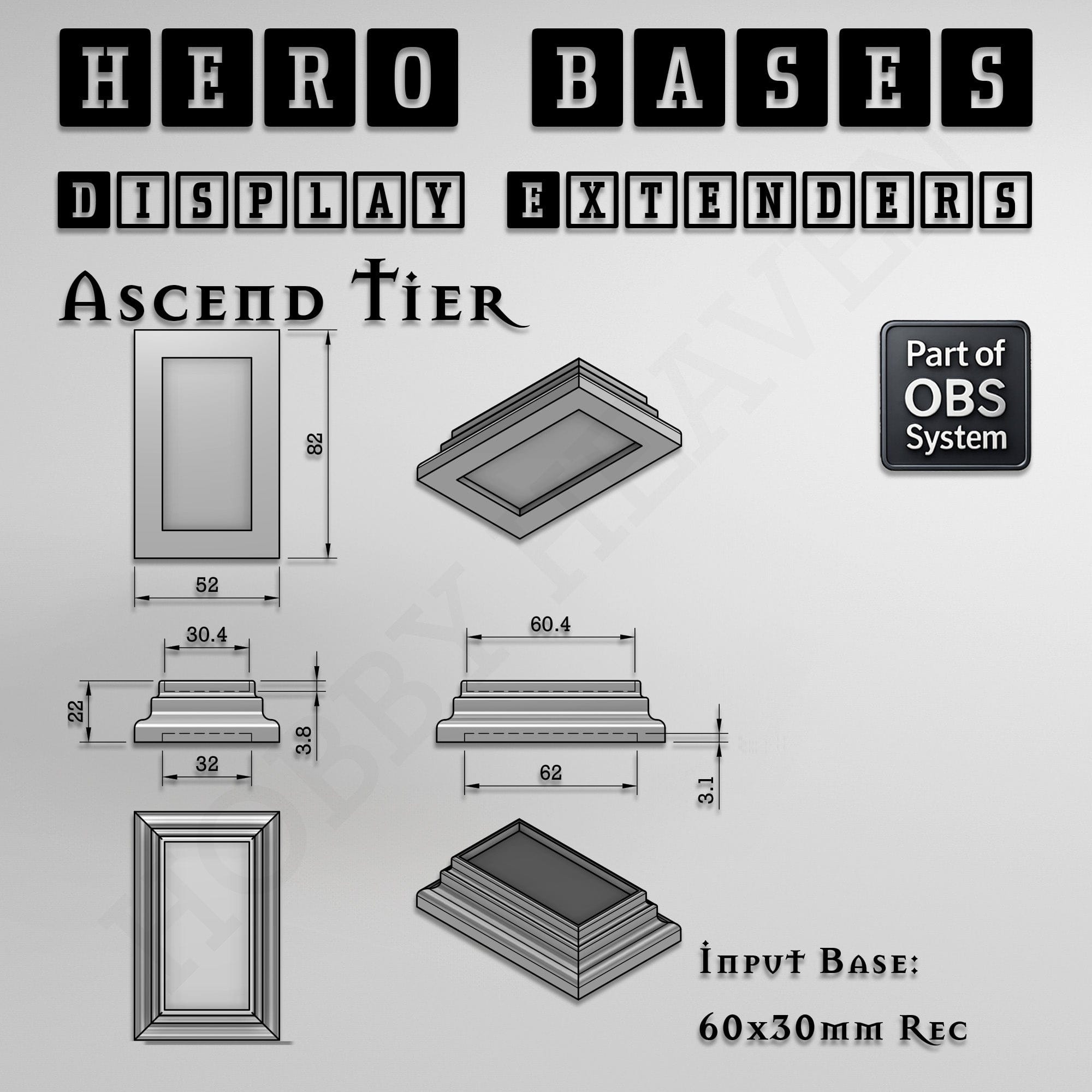 Plastic Bases Hero Bases Display Extenders | Squares and Rectangles | Convert Gaming Bases to Display Bases & Plinths