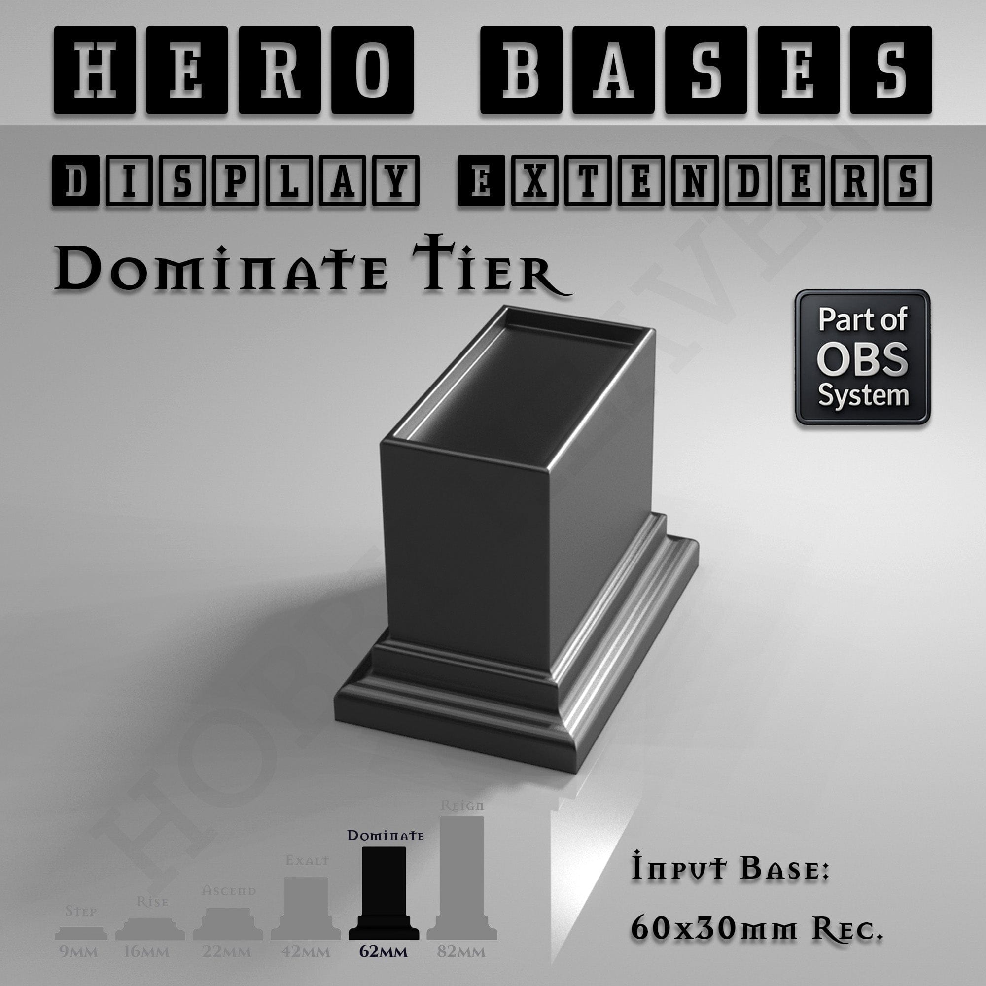 Plastic Bases Hero Bases Display Extenders | Squares and Rectangles | Convert Gaming Bases to Display Bases & Plinths