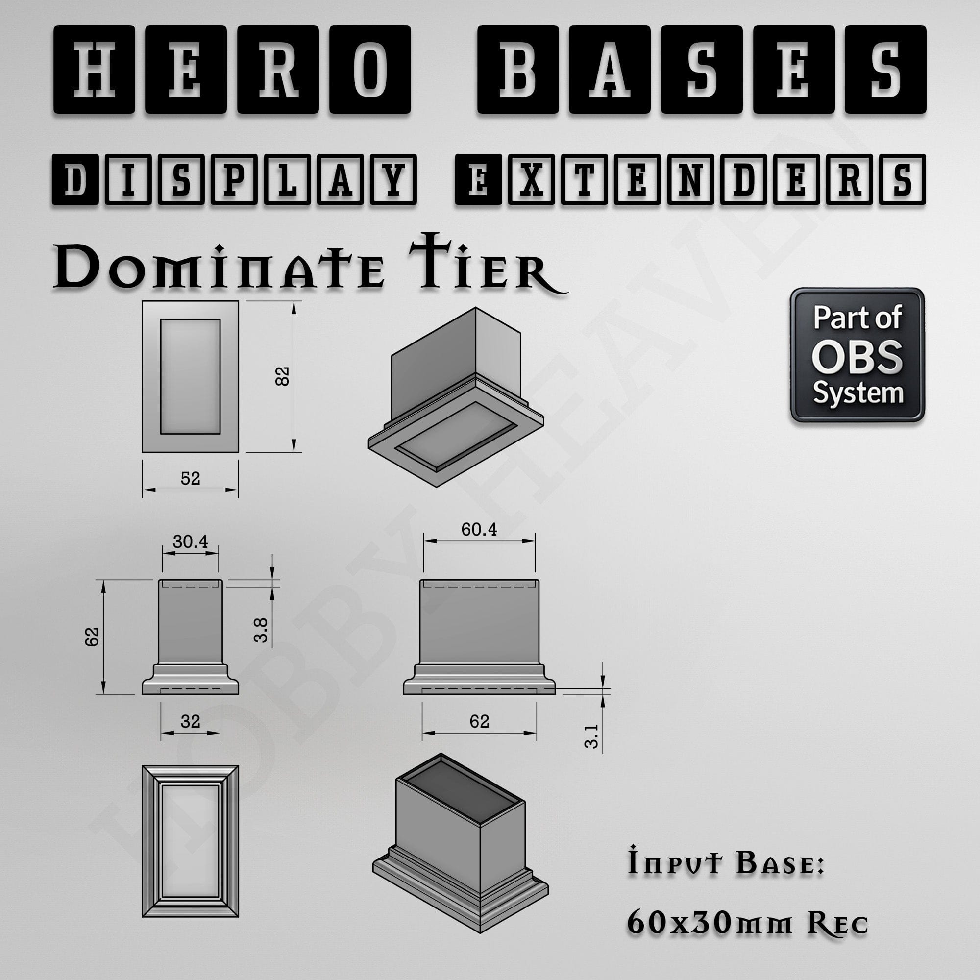 Plastic Bases Hero Bases Display Extenders | Squares and Rectangles | Convert Gaming Bases to Display Bases & Plinths