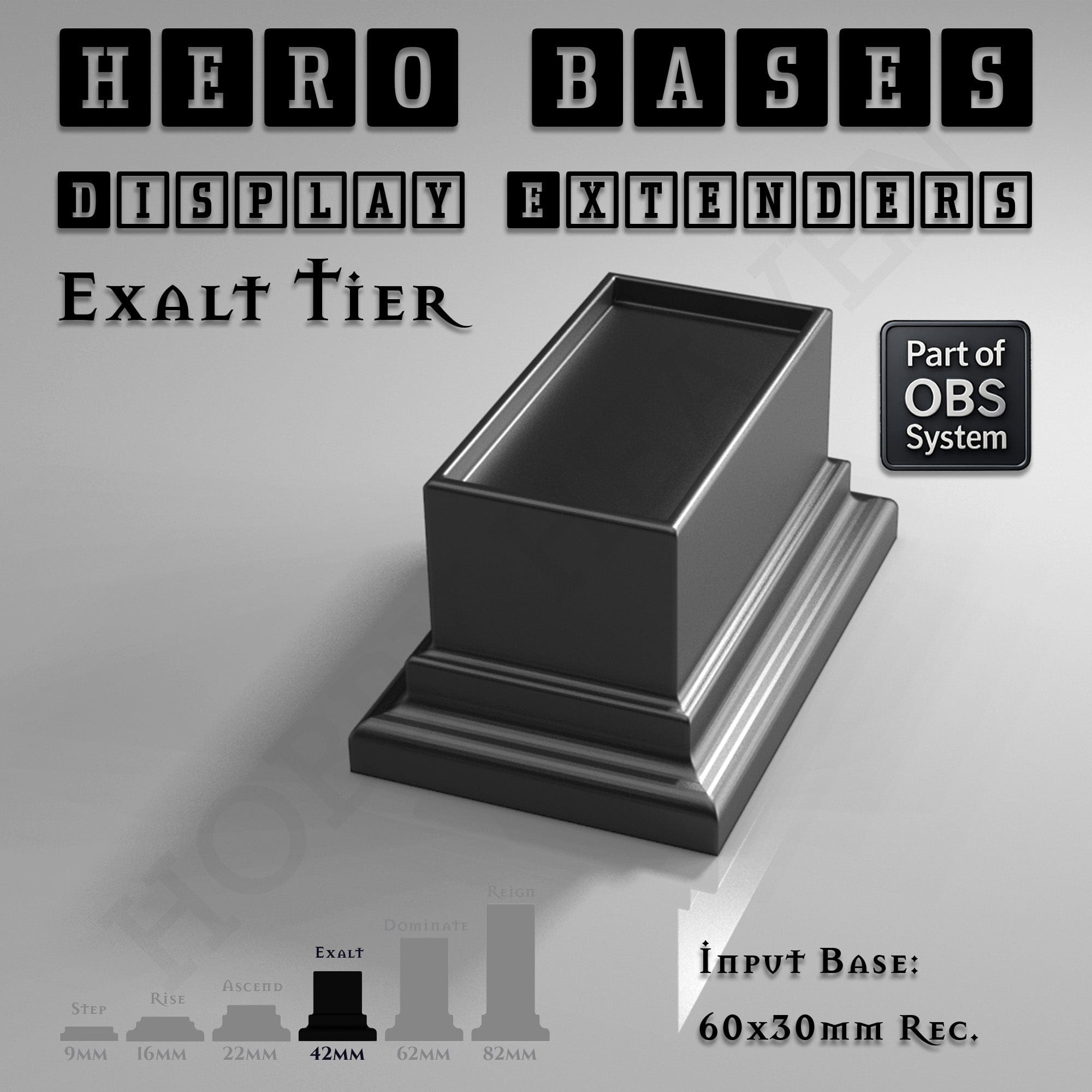 Plastic Bases Hero Bases Display Extenders | Squares and Rectangles | Convert Gaming Bases to Display Bases & Plinths